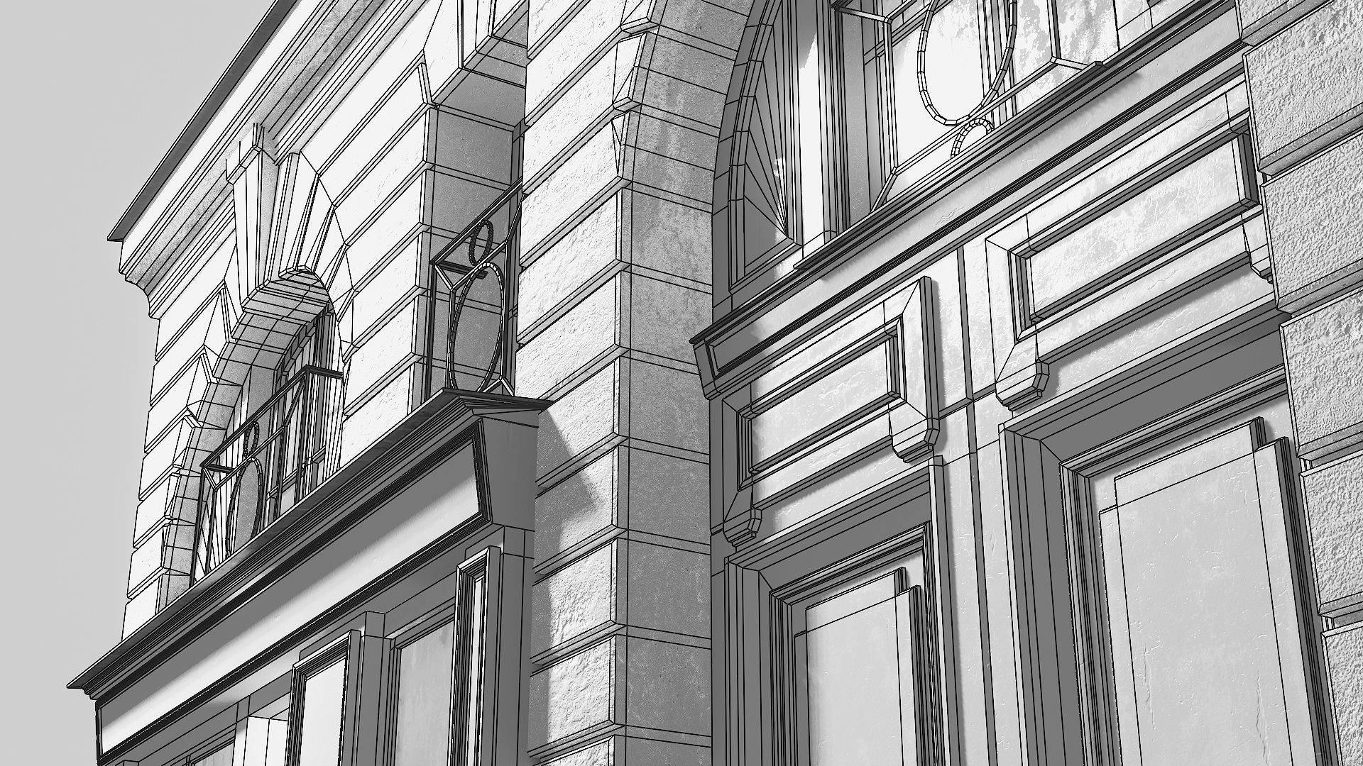 Arched facade with shop 3D model_29