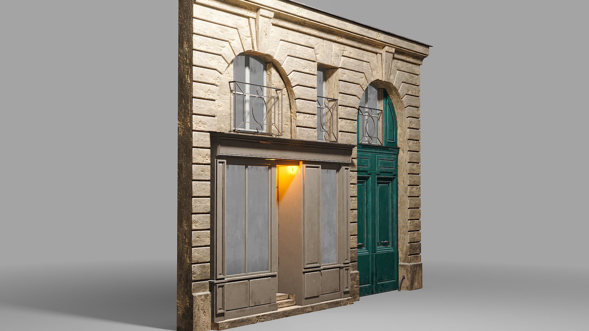Arched facade with shop 3D model_3
