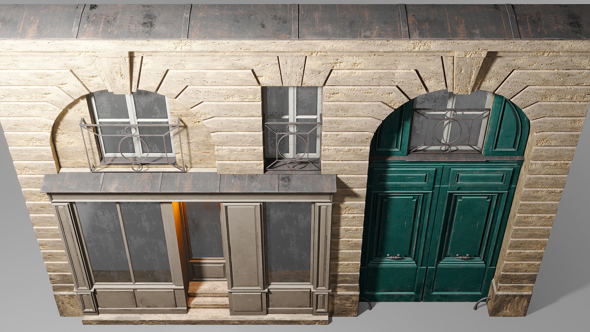 Arched facade with shop 3D model_8