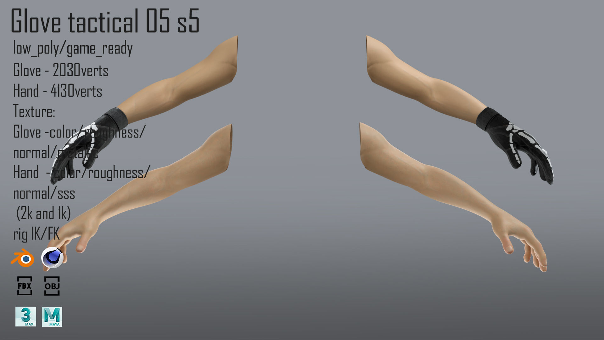 FPS hand glove tactical 05 s5 Low-poly 3D model_1