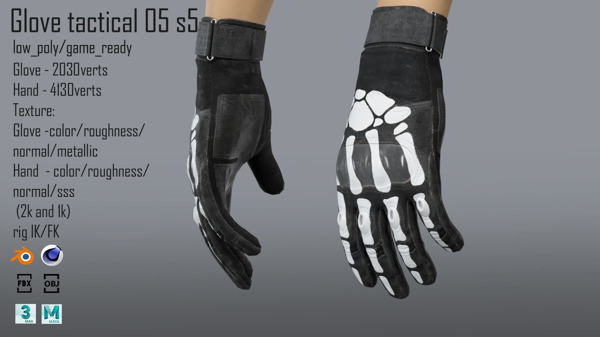 FPS hand glove tactical 05 s5 Low-poly 3D model_3