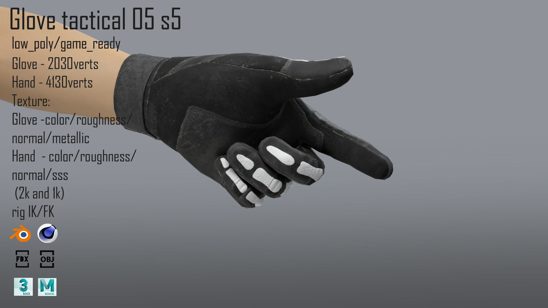 FPS hand glove tactical 05 s5 Low-poly 3D model_5
