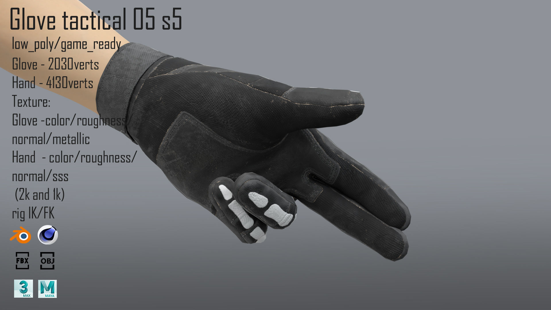 FPS hand glove tactical 05 s5 Low-poly 3D model_4