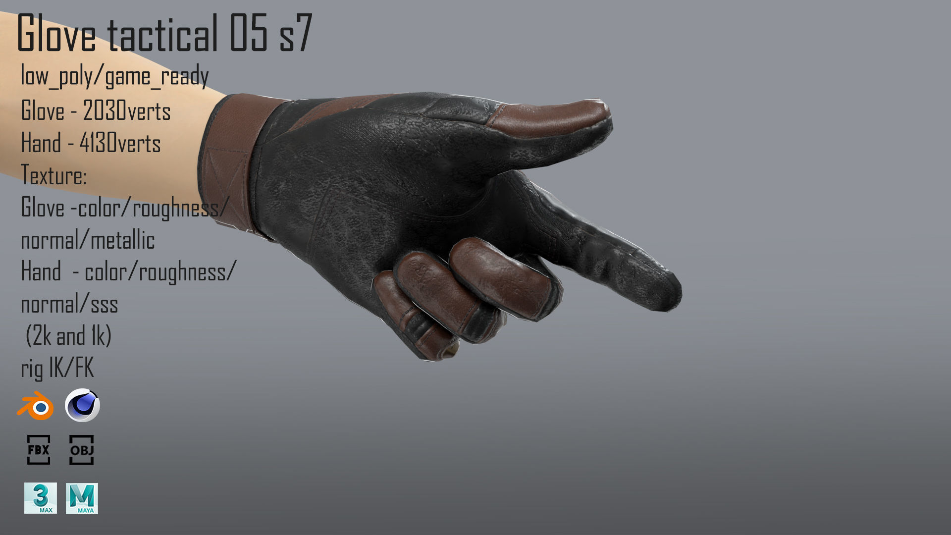 FPS hand glove tactical 05 s7 Low-poly 3D model_5