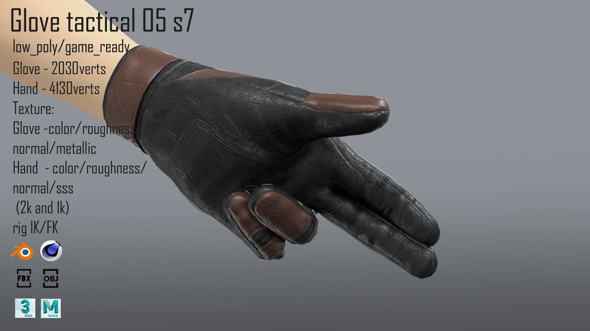 FPS hand glove tactical 05 s7 Low-poly 3D model_4