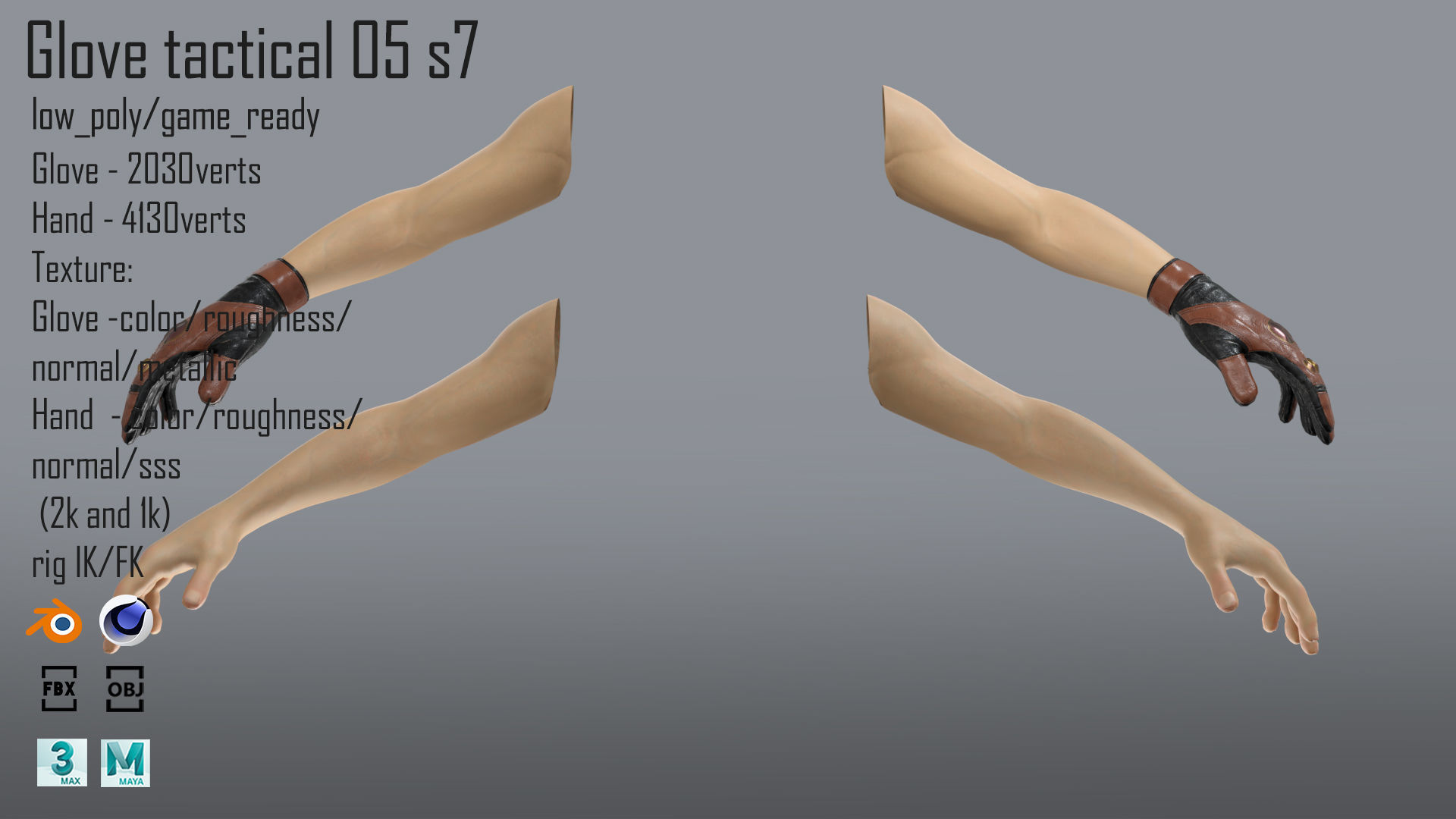 FPS hand glove tactical 05 s7 Low-poly 3D model_1