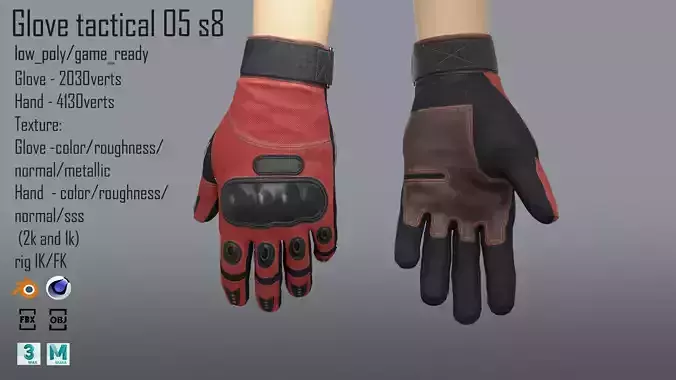 FPS hand glove tactical 05 s8 Low-poly 3D model