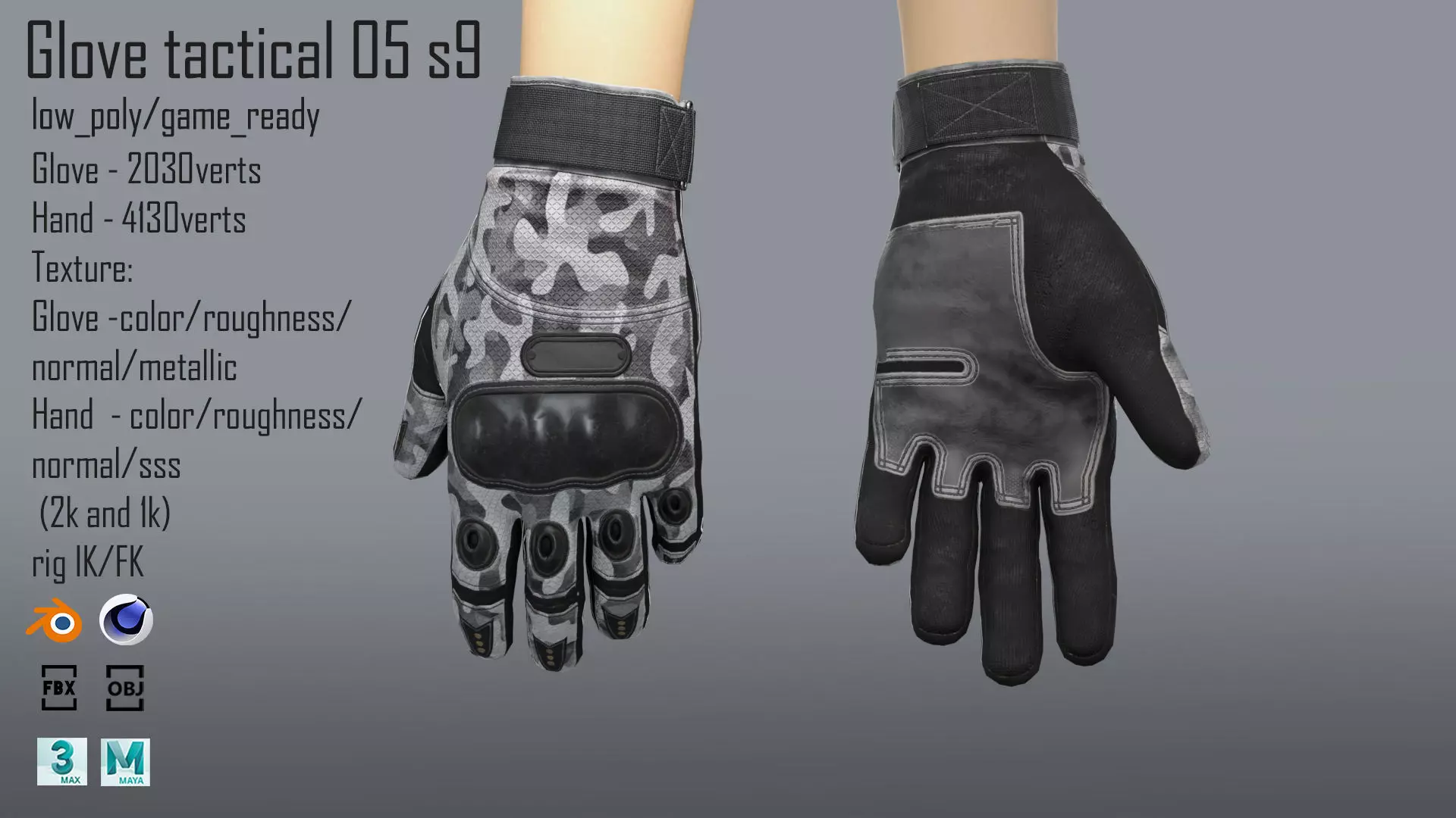 FPS hand glove tactical 05 s9 Low-poly 3D model_0