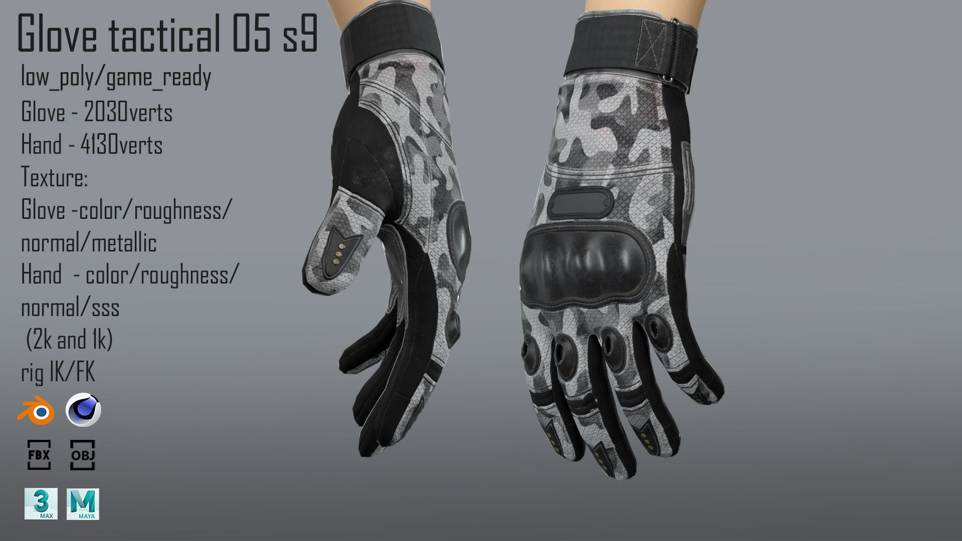 FPS hand glove tactical 05 s9 Low-poly 3D model_2