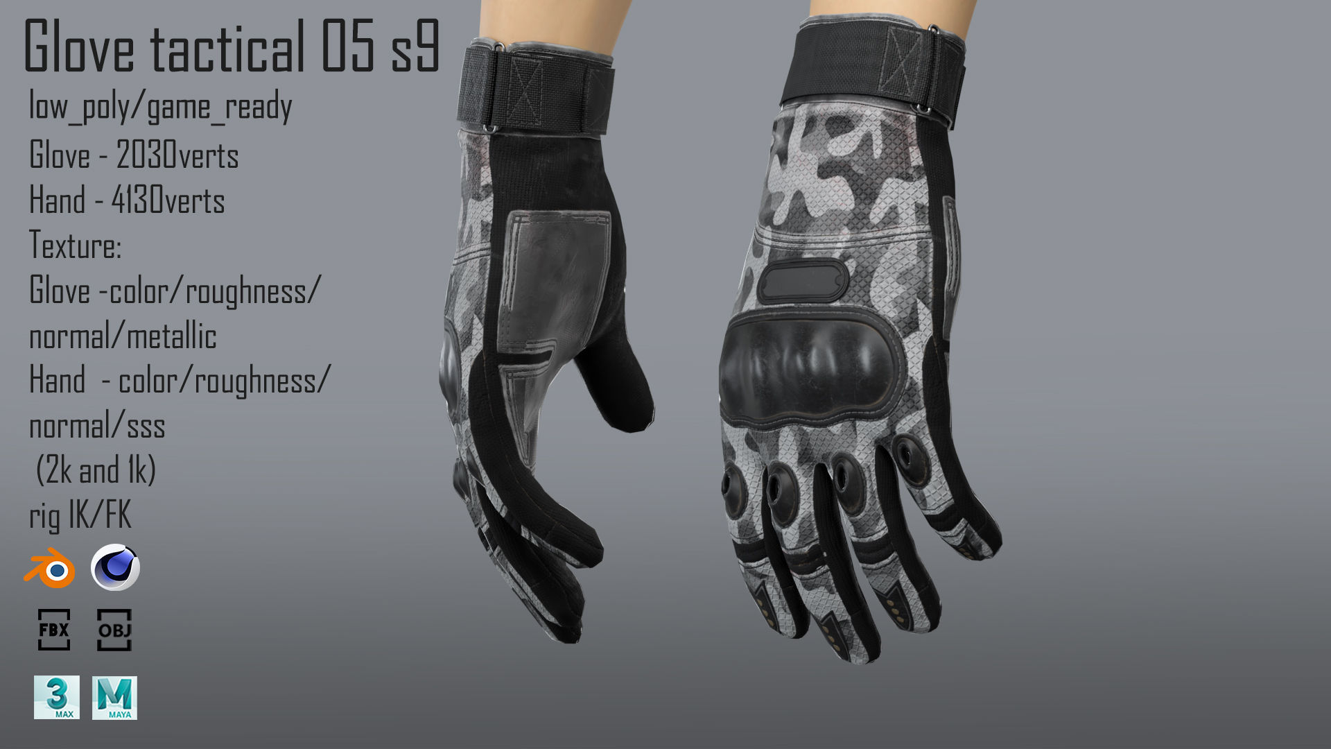 FPS hand glove tactical 05 s9 Low-poly 3D model_3