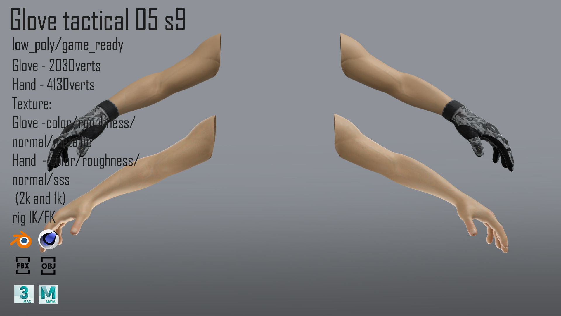 FPS hand glove tactical 05 s9 Low-poly 3D model_1