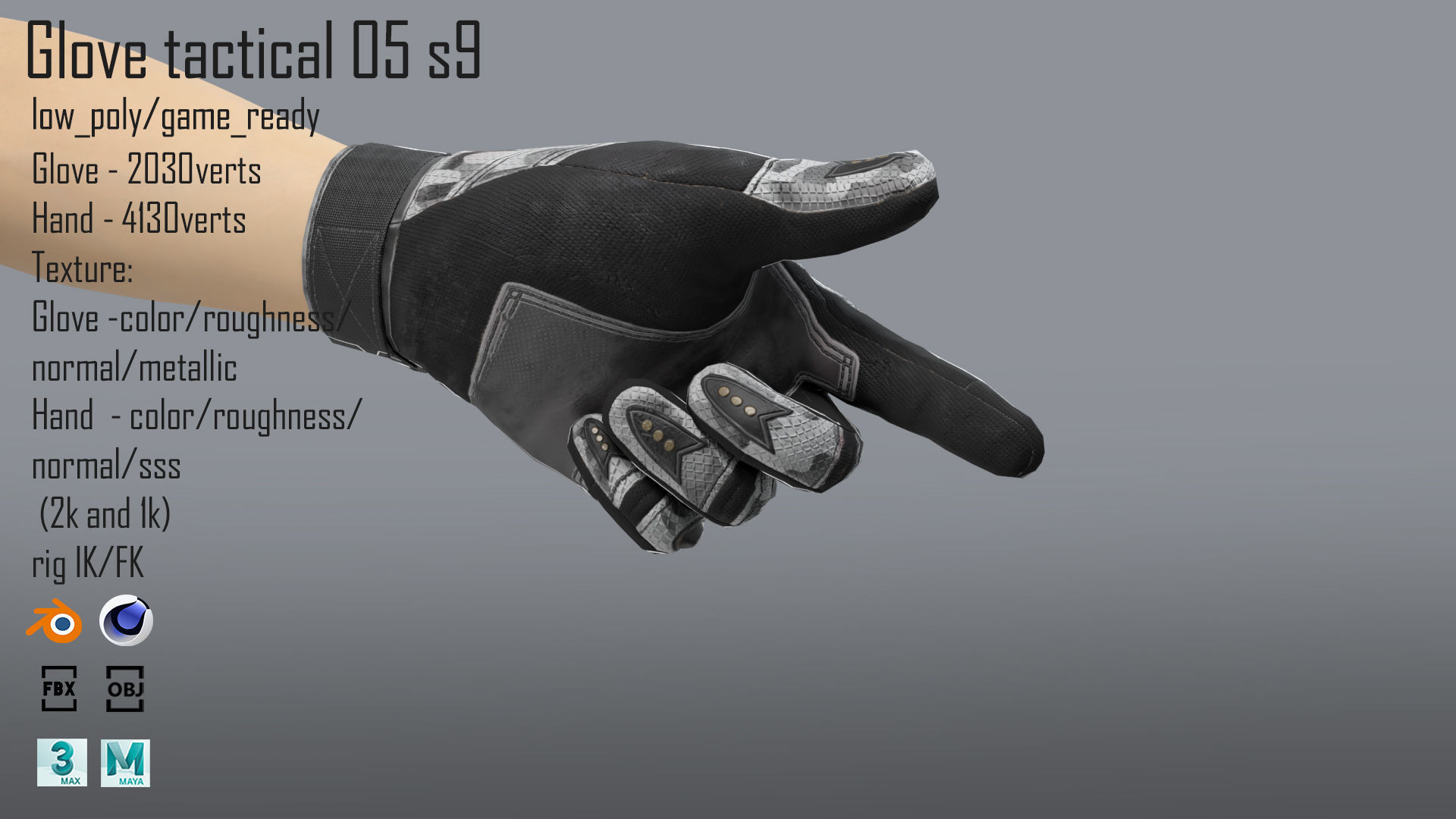 FPS hand glove tactical 05 s9 Low-poly 3D model_5