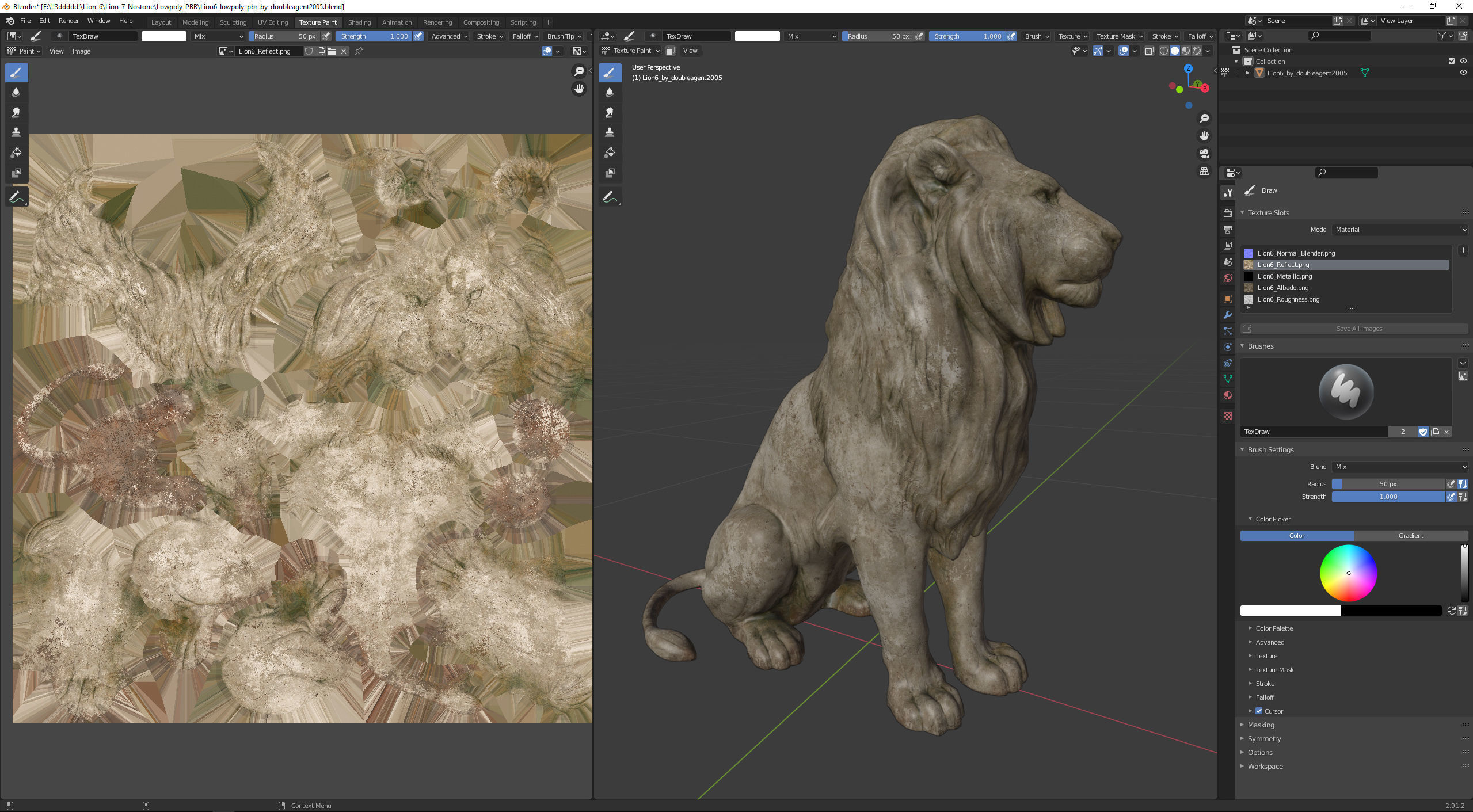 Sitting Lion Sculpture PBR Low-poly Low-poly 3D model_19