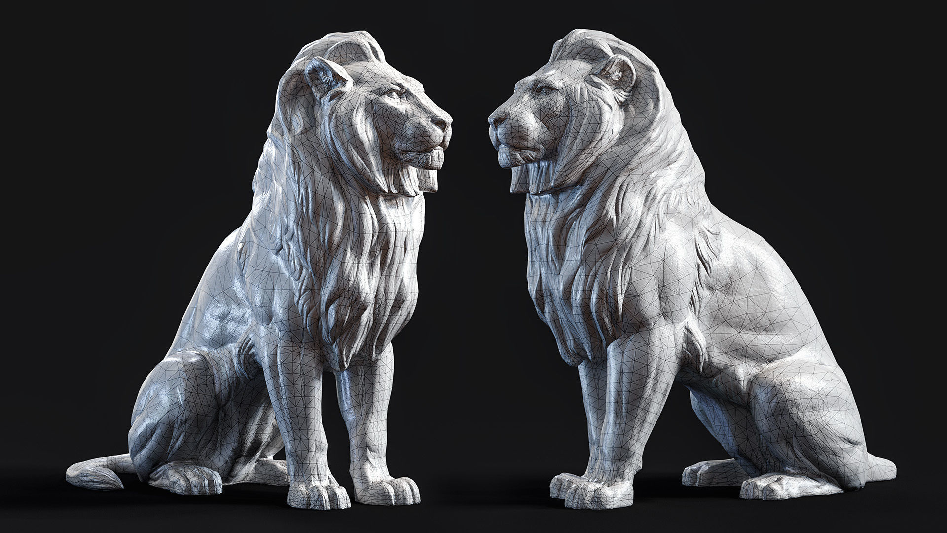 Sitting Lion Sculpture PBR Low-poly Low-poly 3D model_2