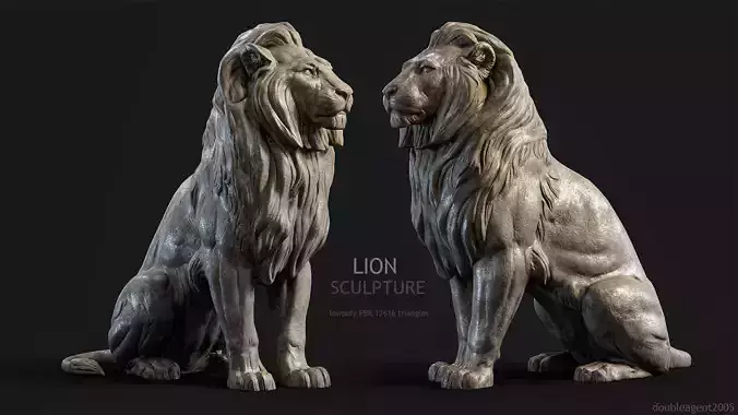 Sitting Lion Sculpture PBR Low-poly Low-poly 3D model