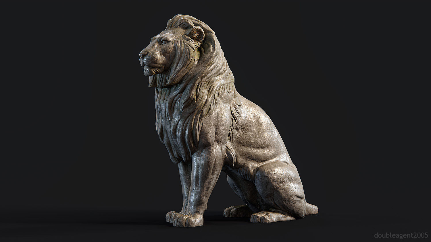 Sitting Lion Sculpture PBR Low-poly Low-poly 3D model_4