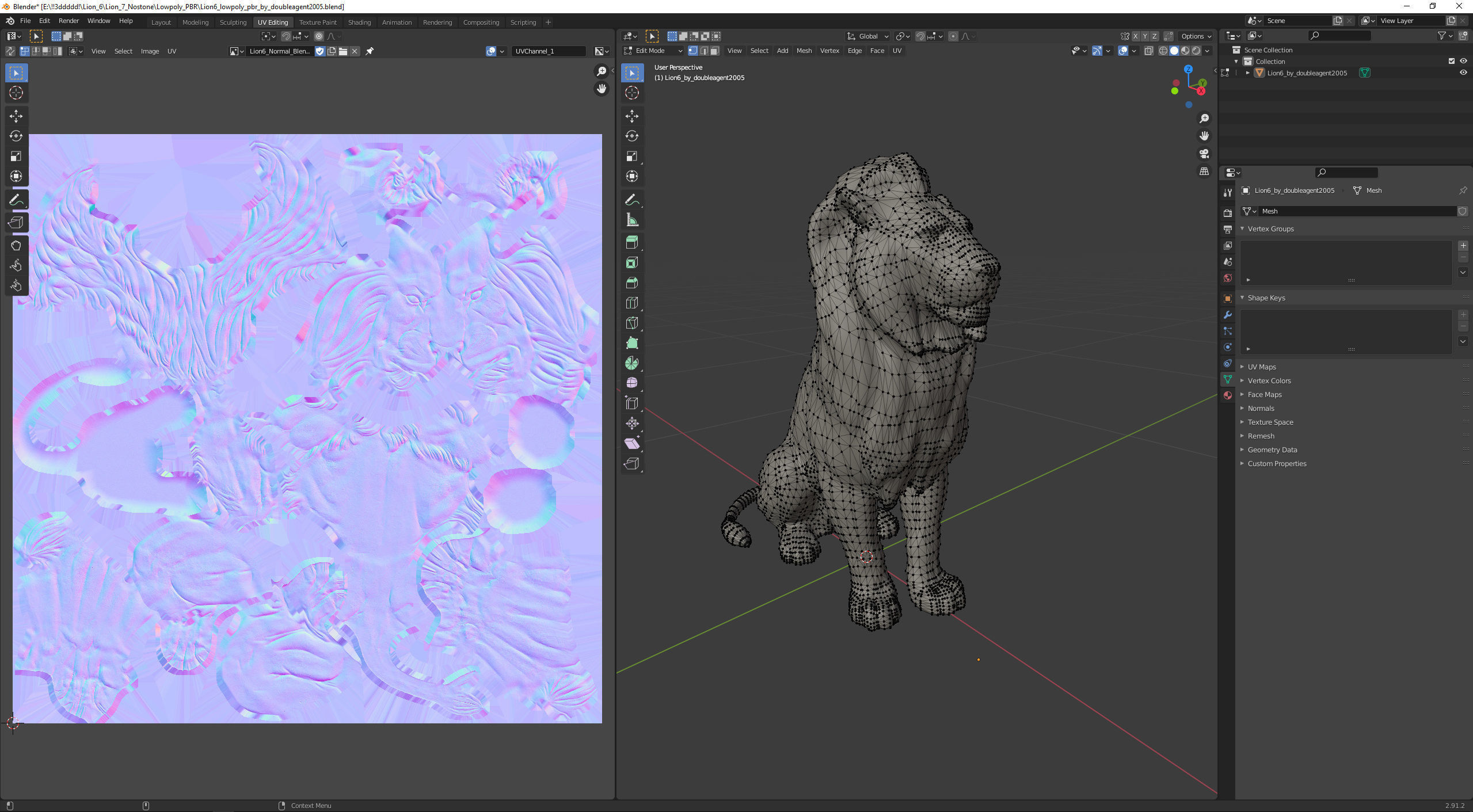 Sitting Lion Sculpture PBR Low-poly Low-poly 3D model_23