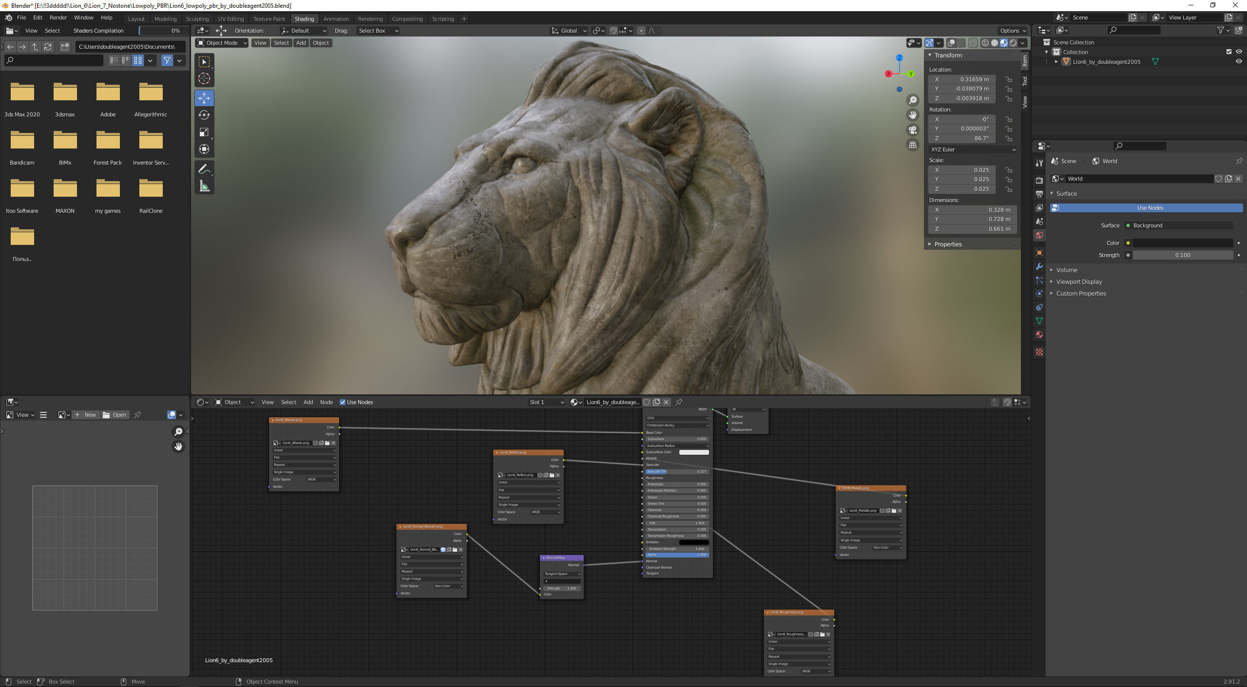 Sitting Lion Sculpture PBR Low-poly Low-poly 3D model_20