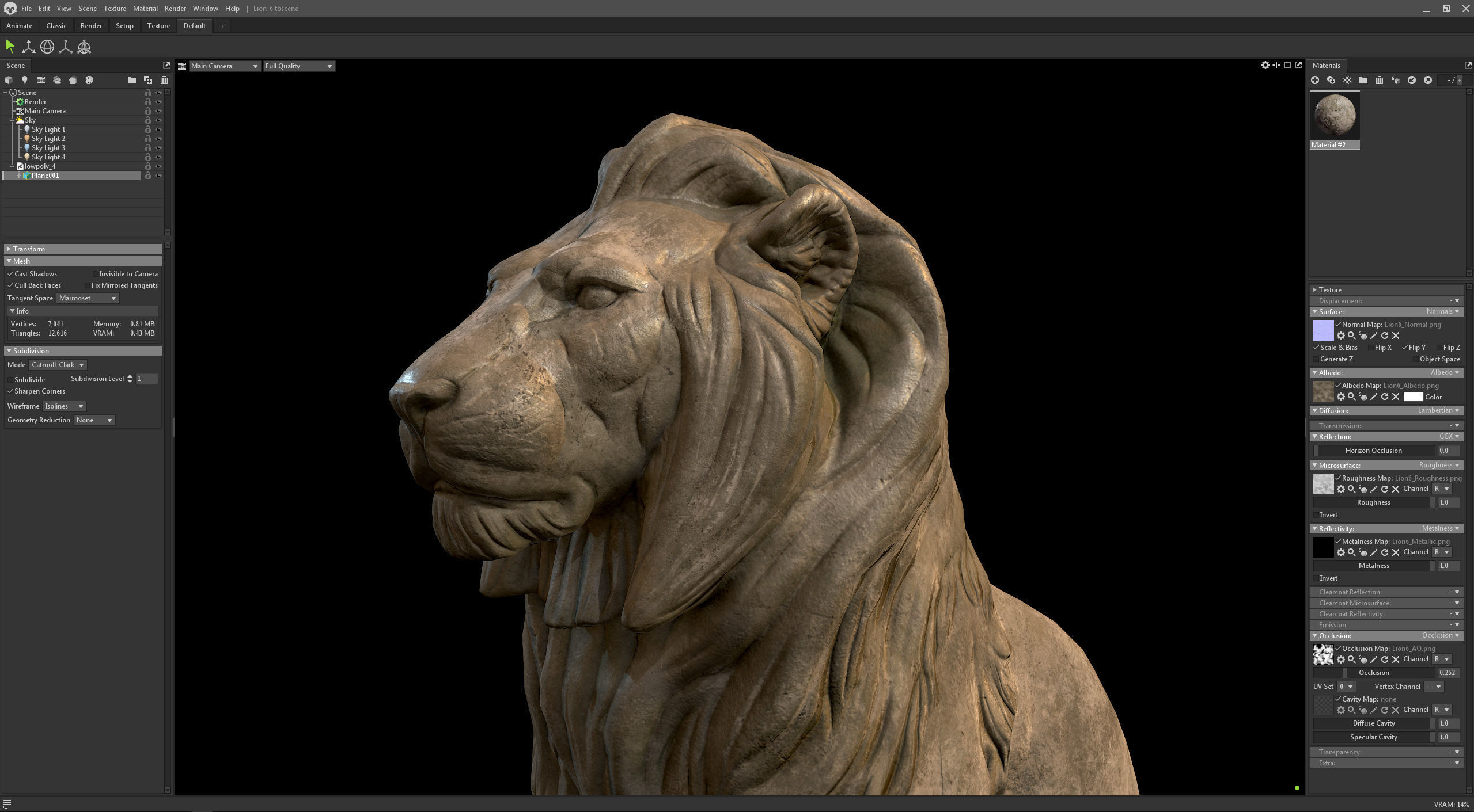 Sitting Lion Sculpture PBR Low-poly Low-poly 3D model_22