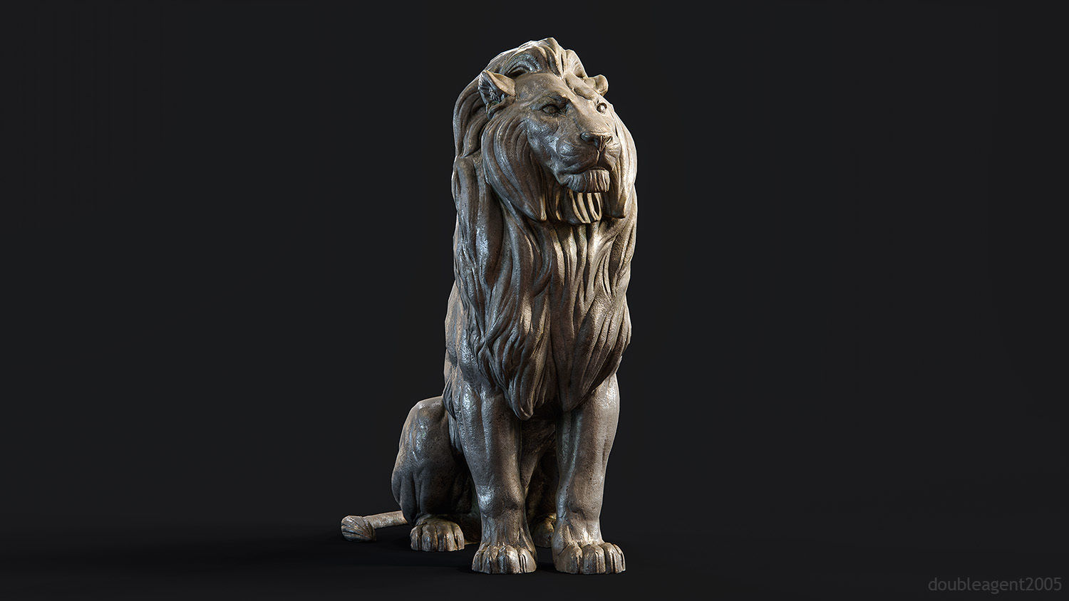 Sitting Lion Sculpture PBR Low-poly Low-poly 3D model_5