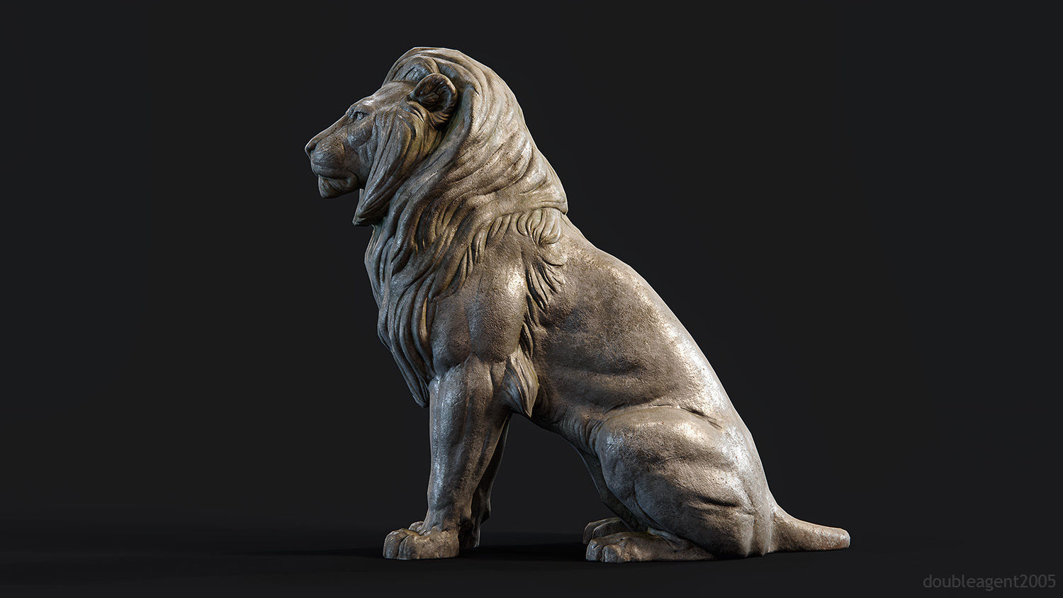Sitting Lion Sculpture PBR Low-poly Low-poly 3D model_8