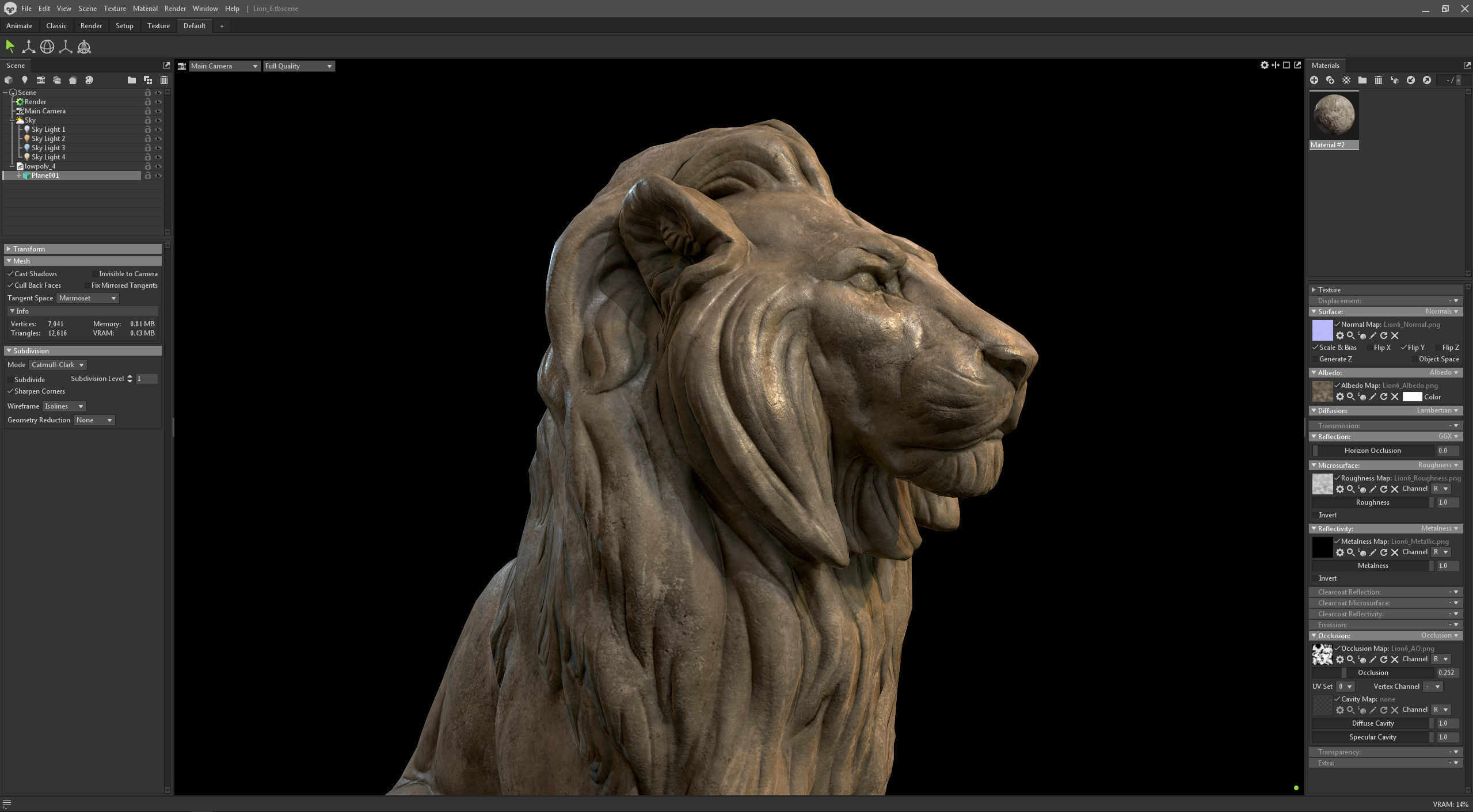 Sitting Lion Sculpture PBR Low-poly Low-poly 3D model_18