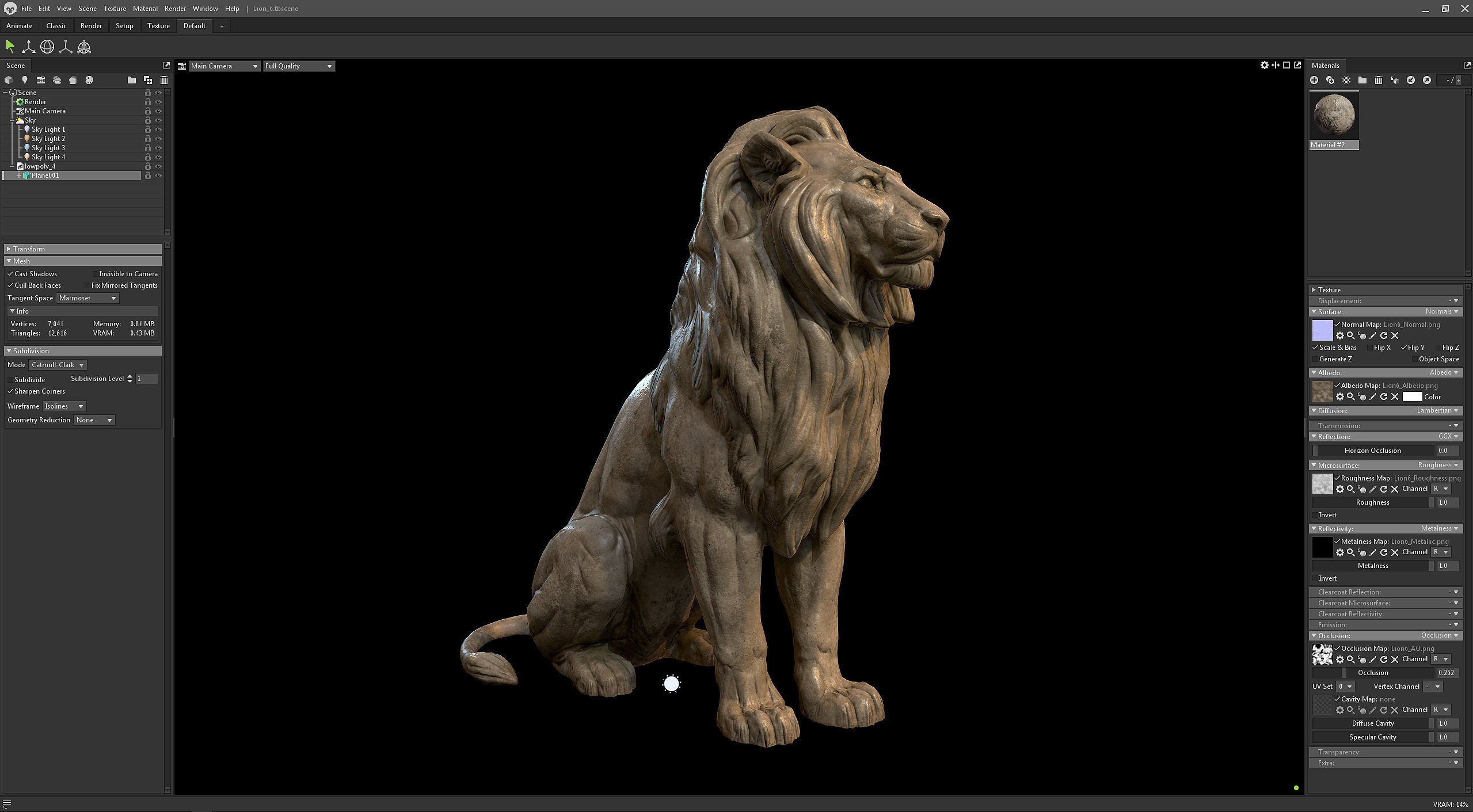 Sitting Lion Sculpture PBR Low-poly Low-poly 3D model_16
