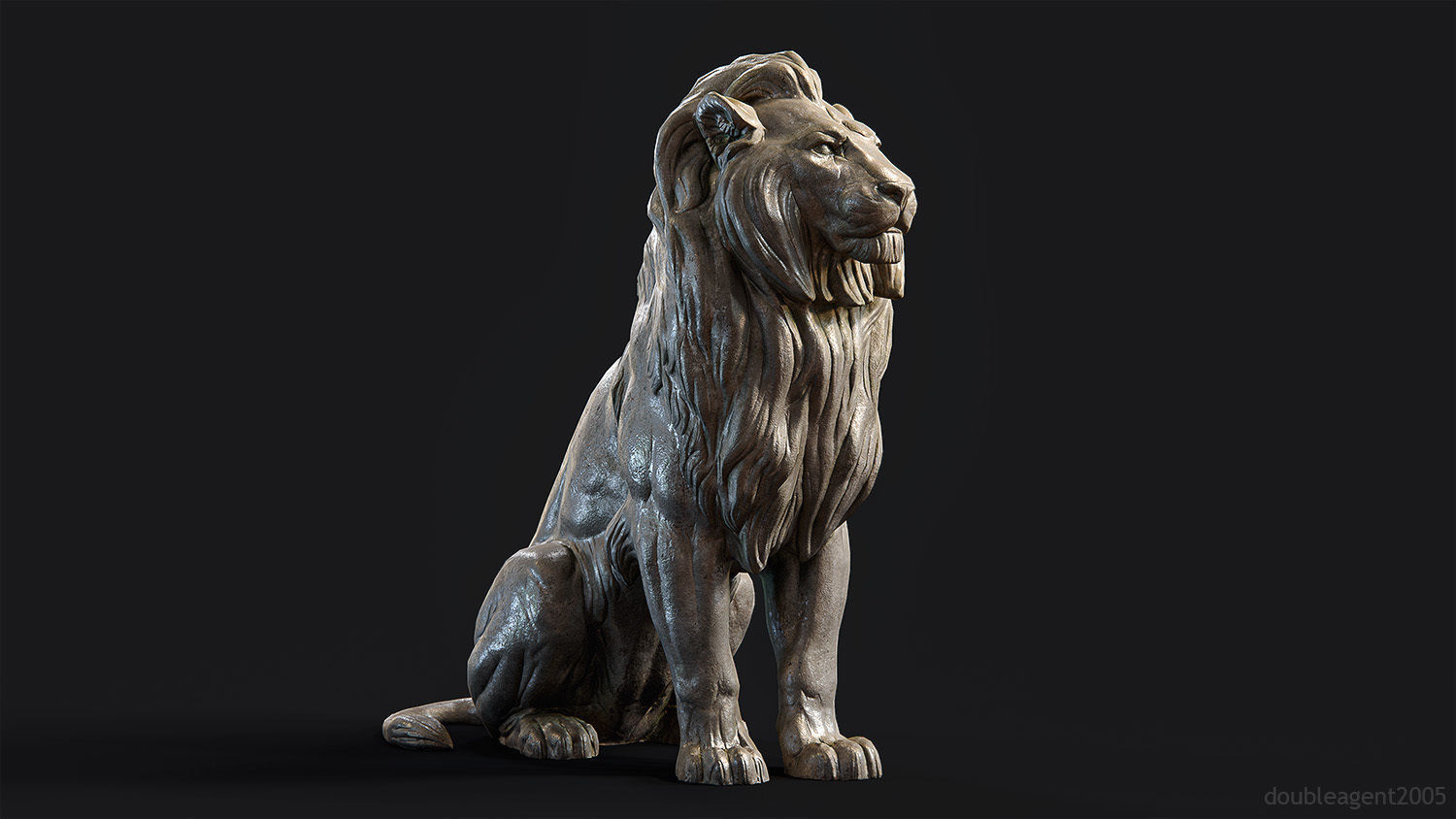 Sitting Lion Sculpture PBR Low-poly Low-poly 3D model_6