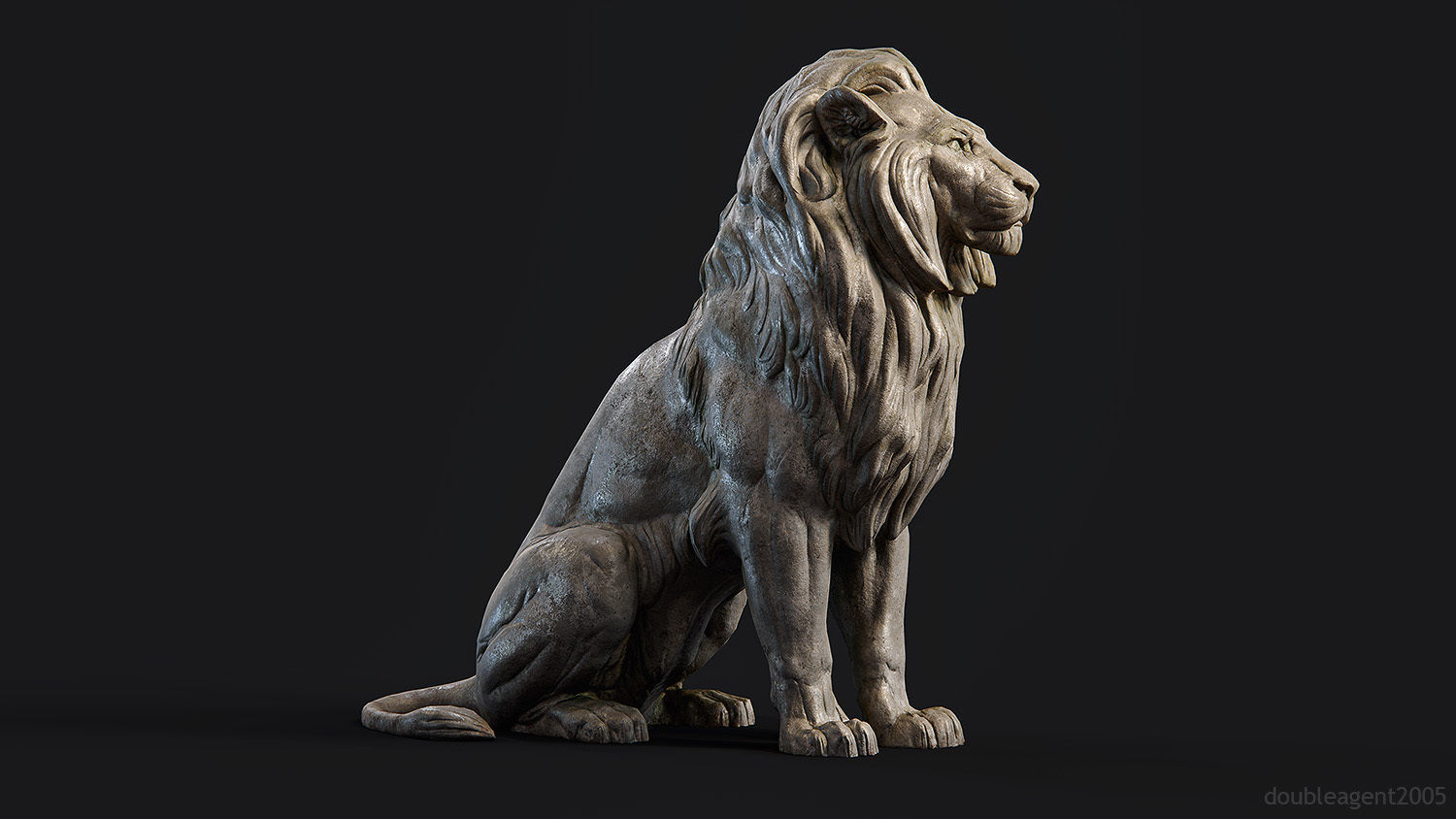 Sitting Lion Sculpture PBR Low-poly Low-poly 3D model_3