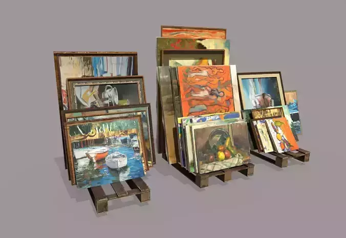 Oil Paintings Artworks Leaning Against The Wall