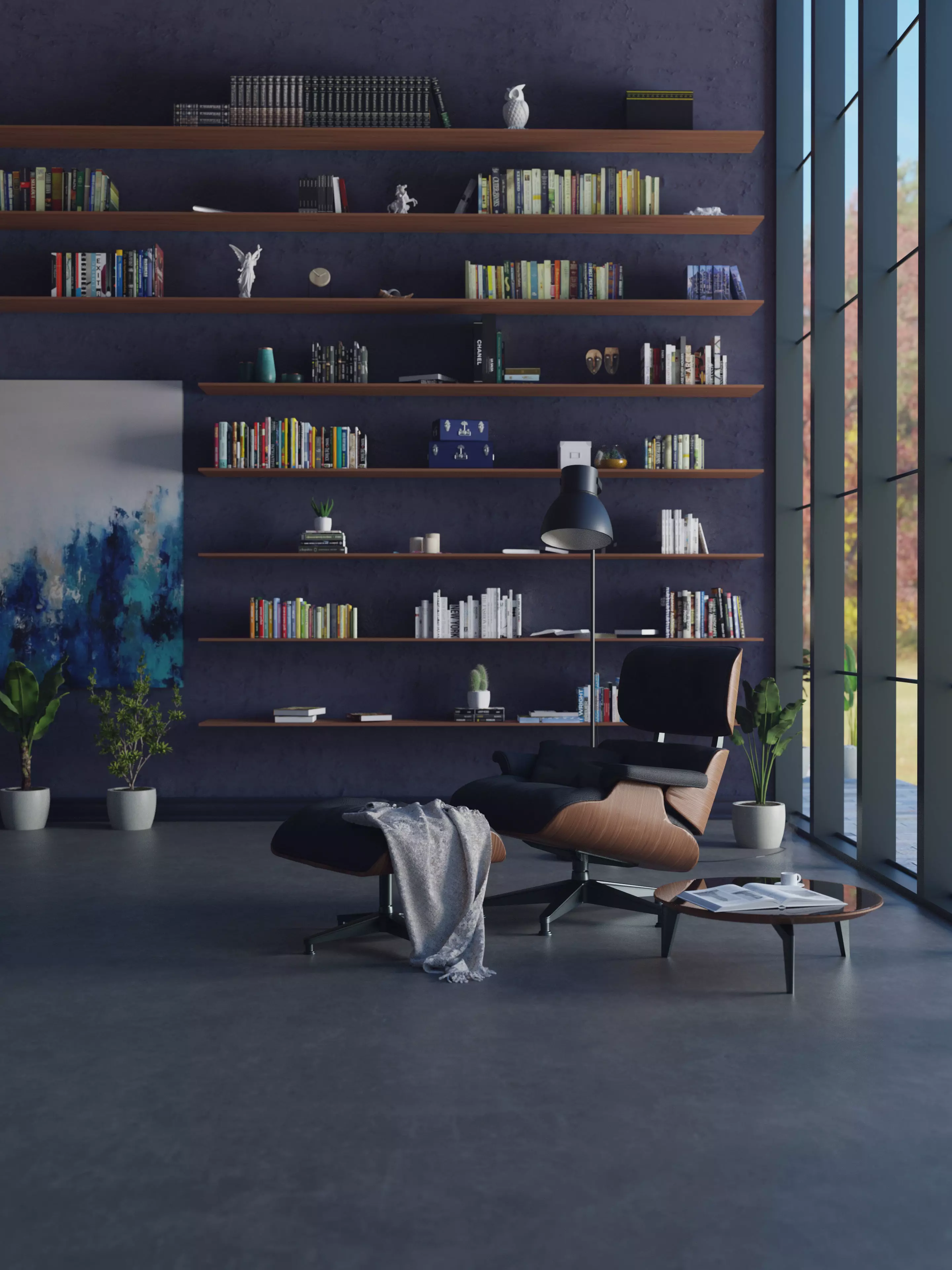 Eames Chair Library Scene 3D model_0