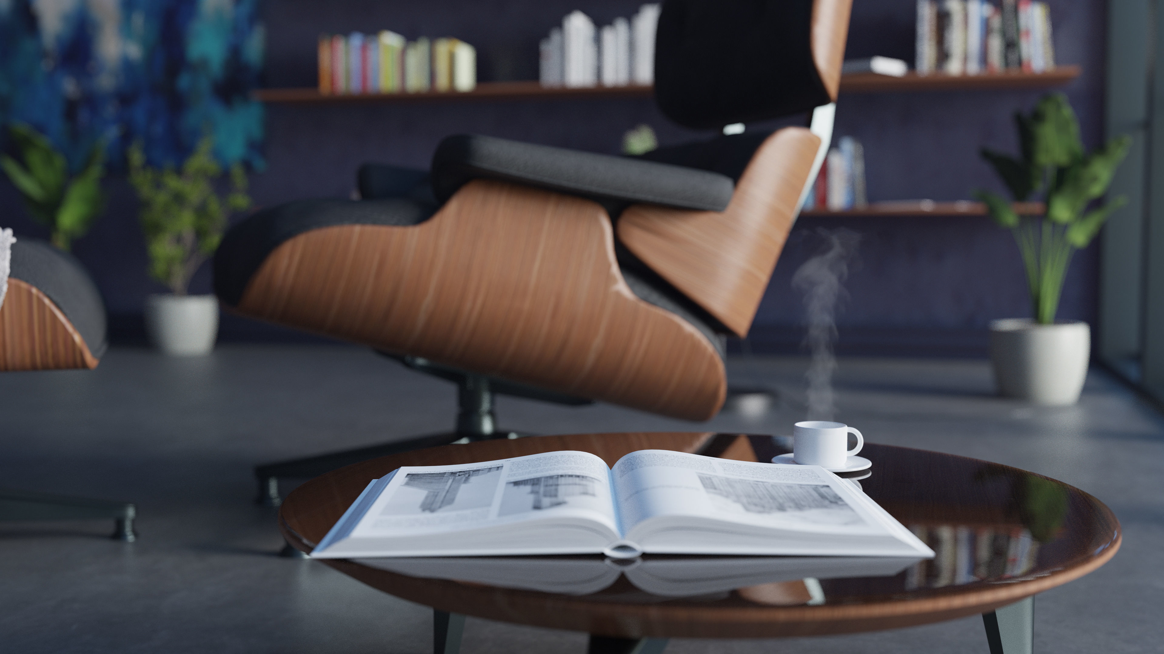 Eames Chair Library Scene 3D model_1
