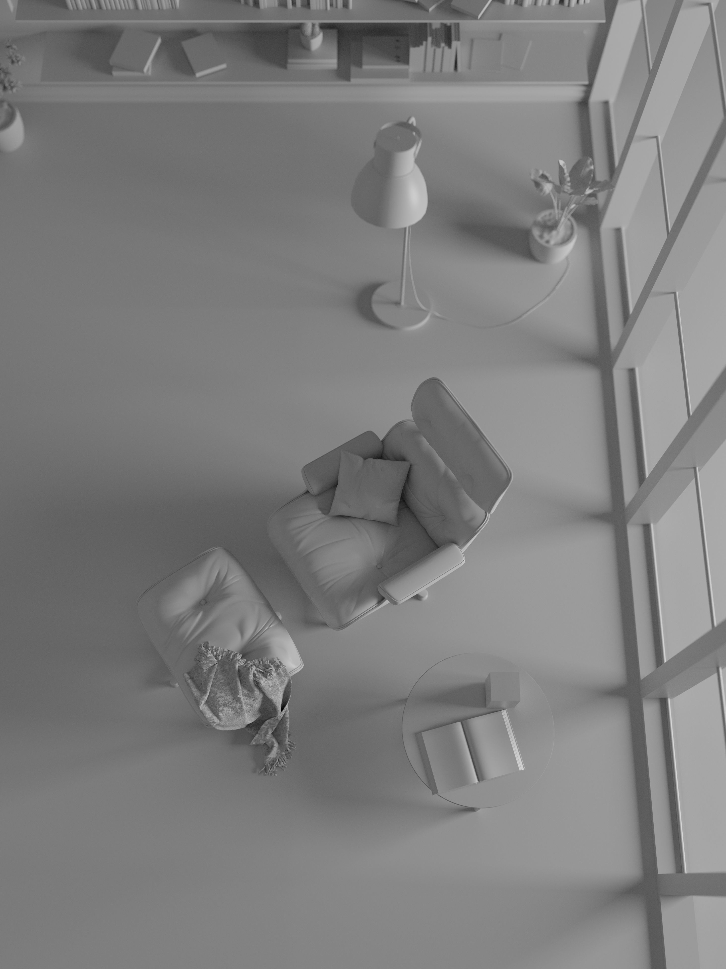 Eames Chair Library Scene 3D model_5