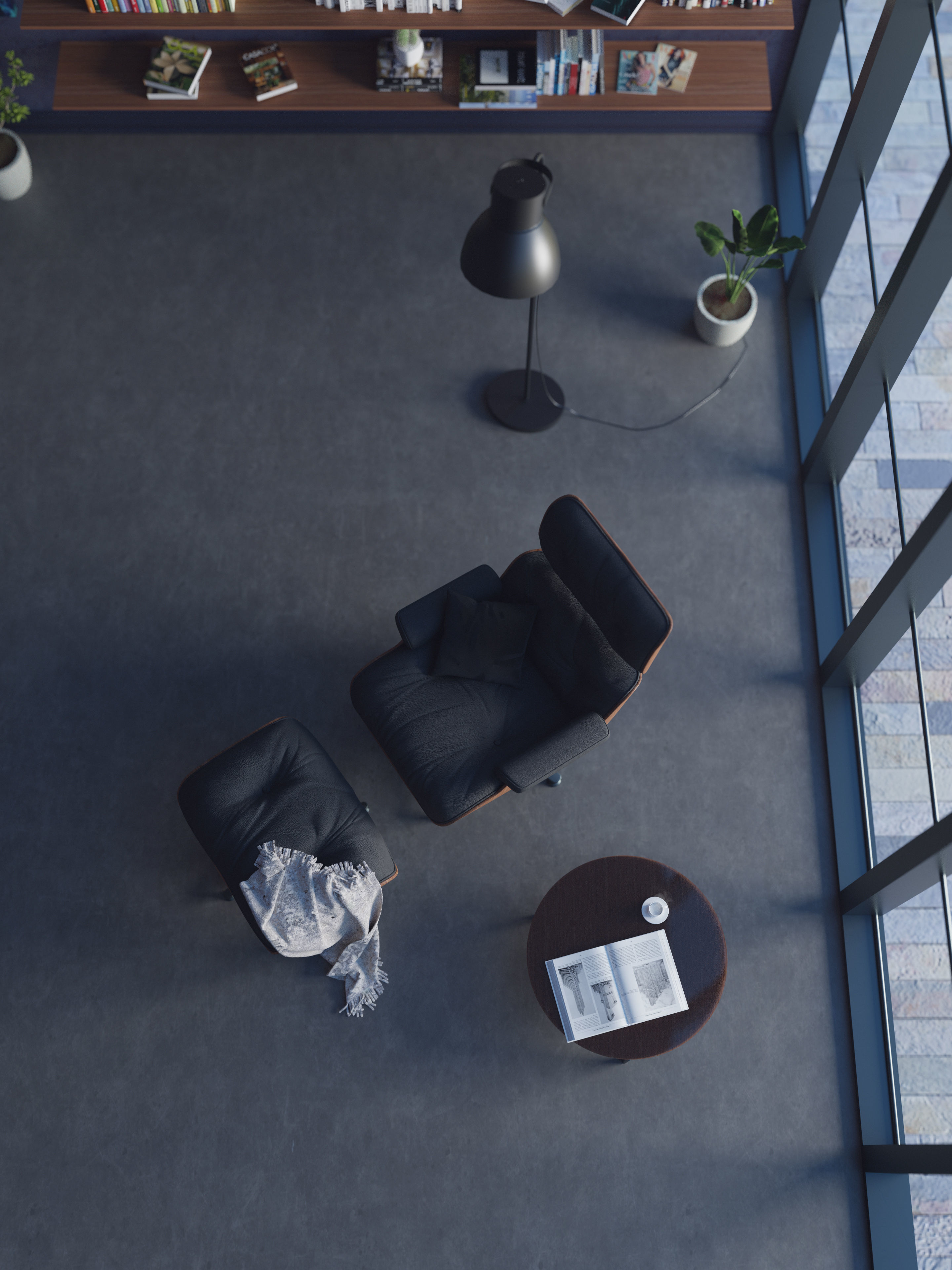 Eames Chair Library Scene 3D model_3