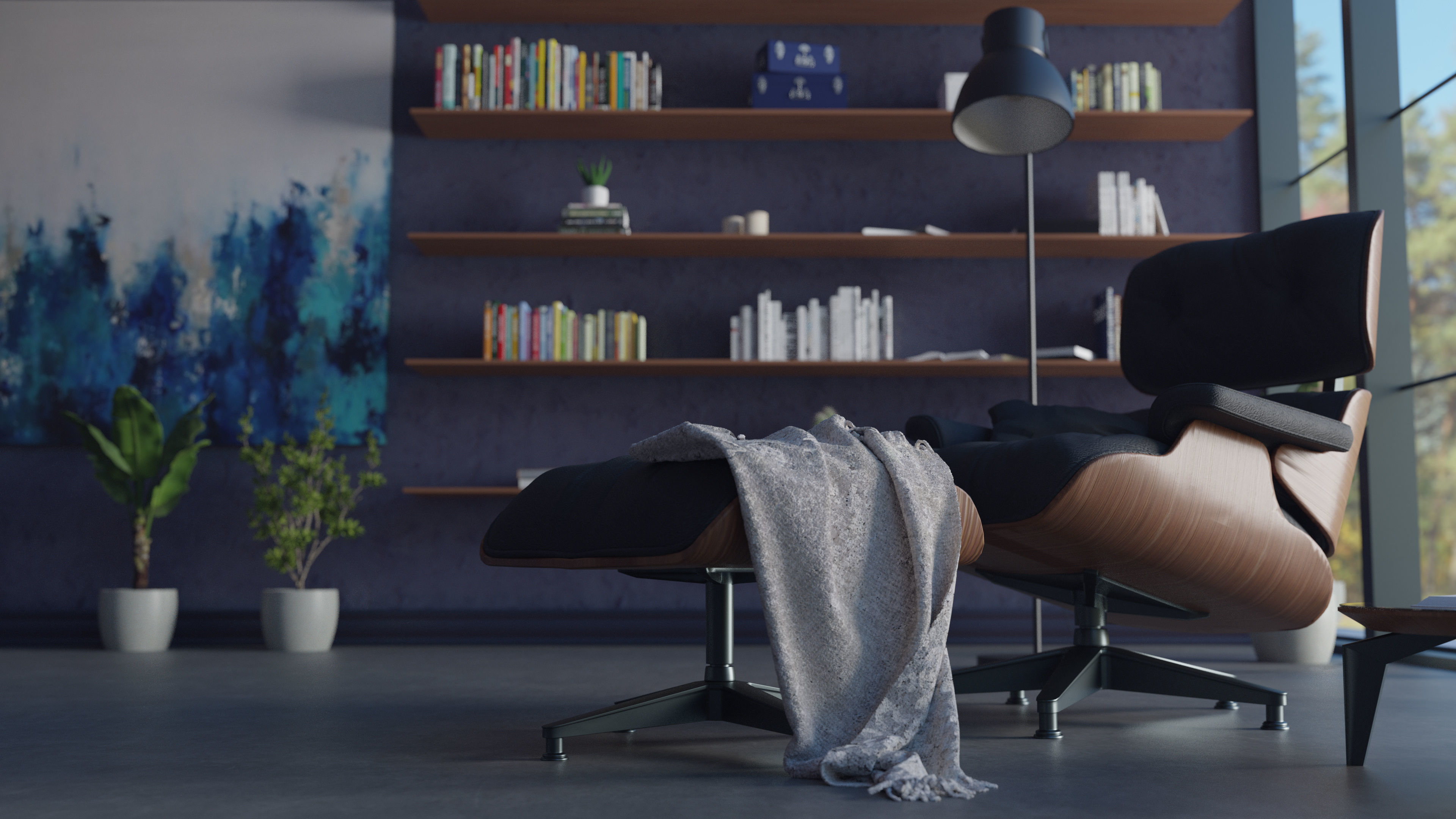 Eames Chair Library Scene 3D model_2