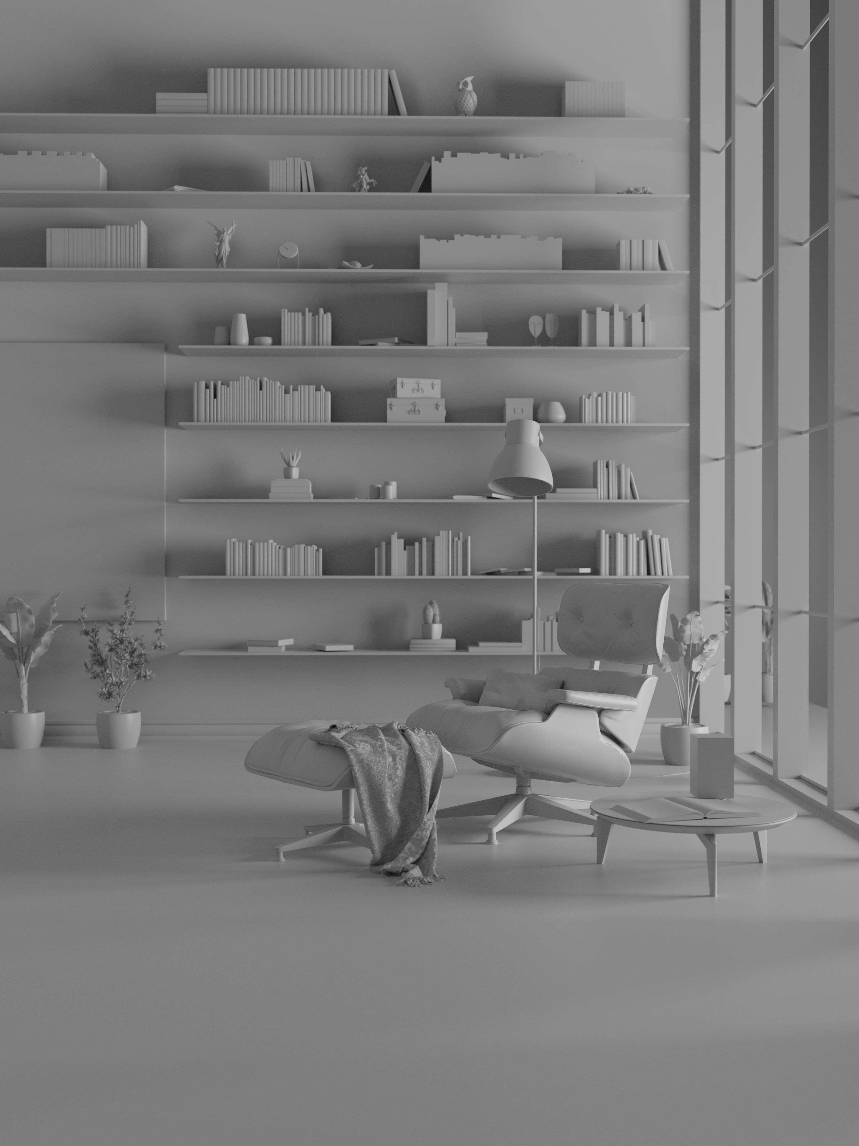 Eames Chair Library Scene 3D model_4