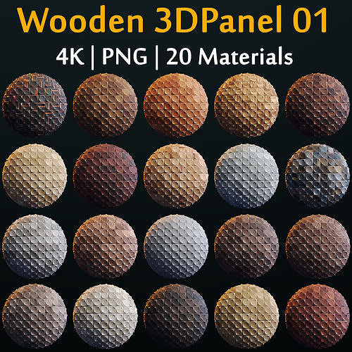 20 Wooden 3D Panel Materials 01 - PBR - 4K Low-poly 3D model
