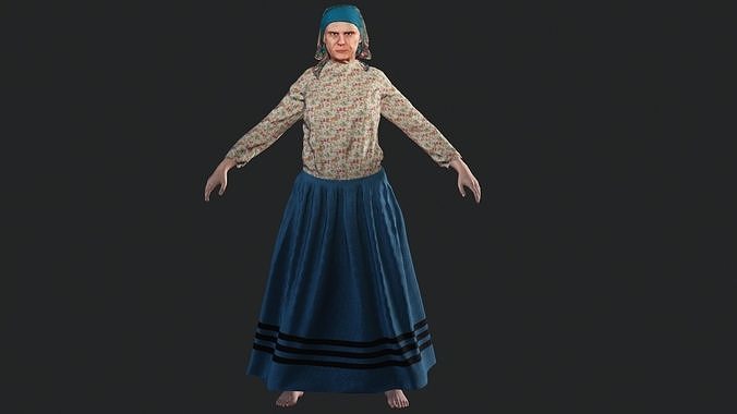 Old woman farmer rigged Low-poly 3D model