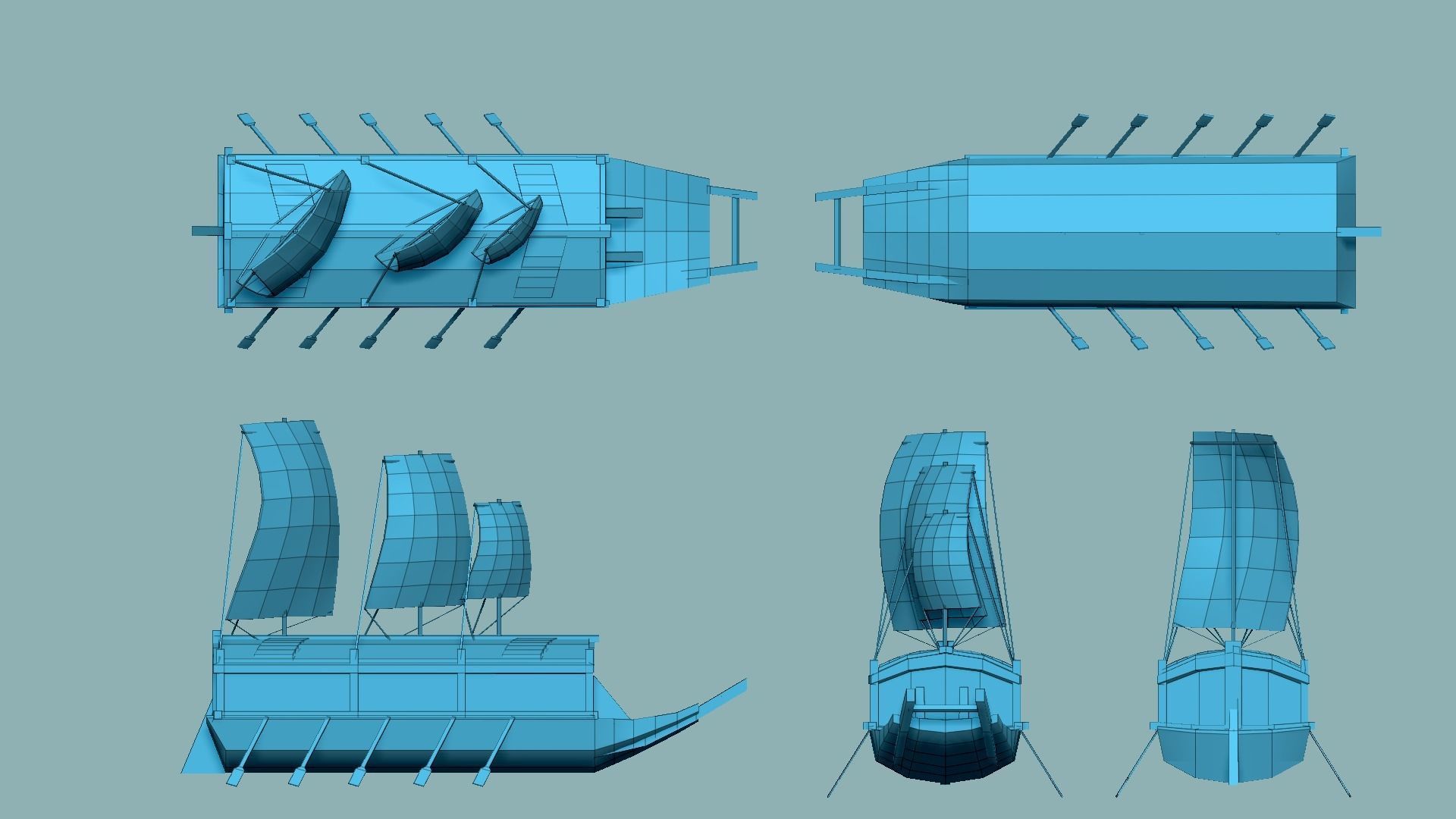 Korean Turtle Ship - Medieval Warship 02 Low-poly 3D model_9