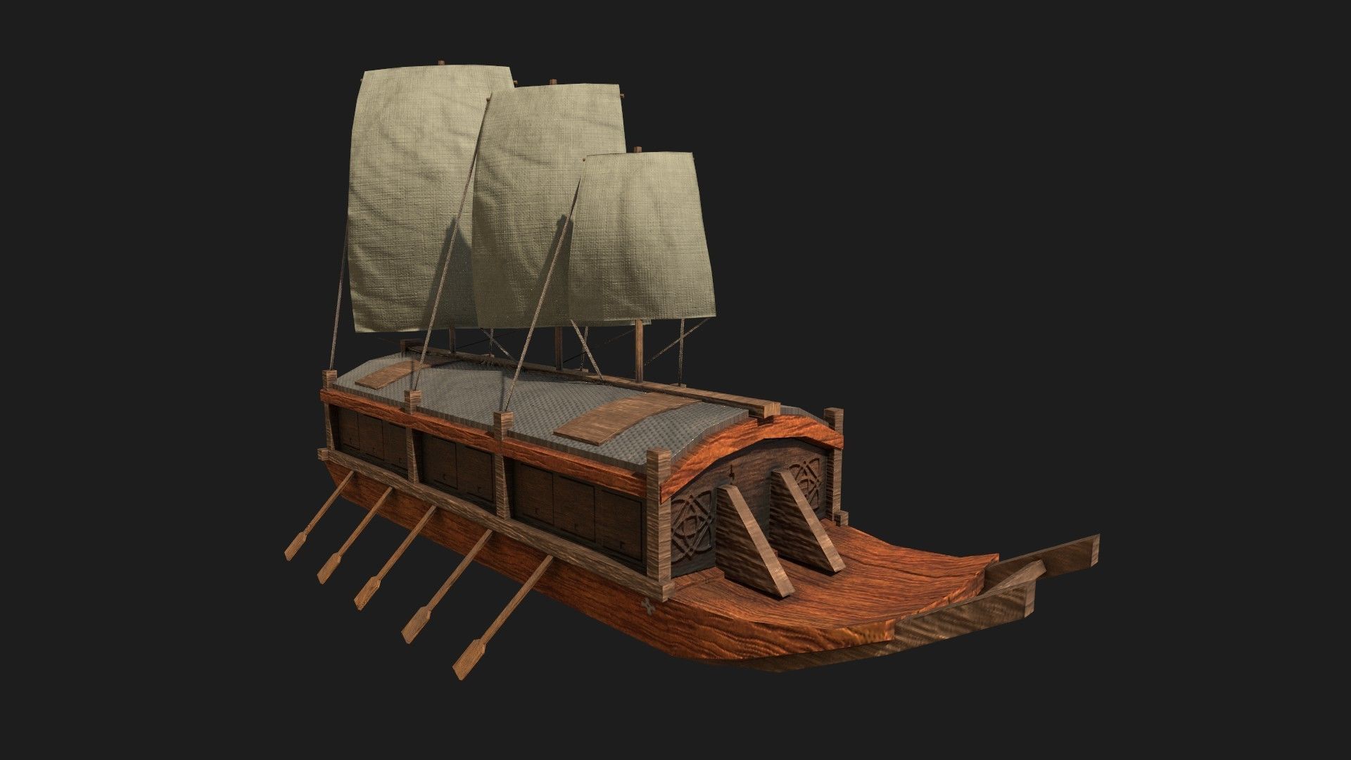 Korean Turtle Ship - Medieval Warship 02 Low-poly 3D model_6