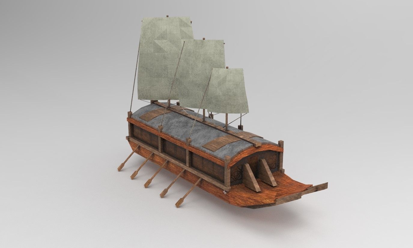 Korean Turtle Ship - Medieval Warship 02 Low-poly 3D model_4