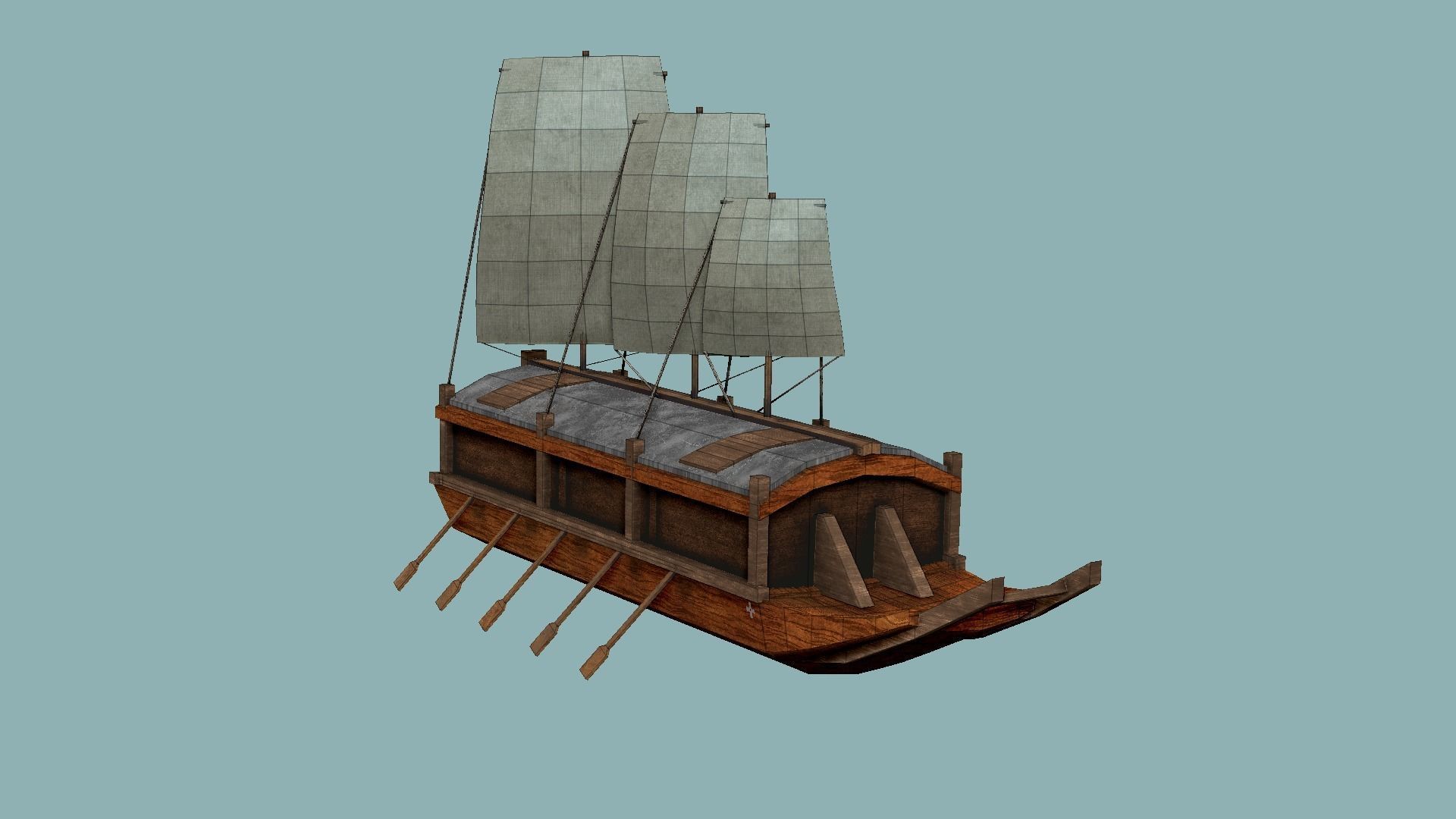 Korean Turtle Ship - Medieval Warship 02 Low-poly 3D model_12