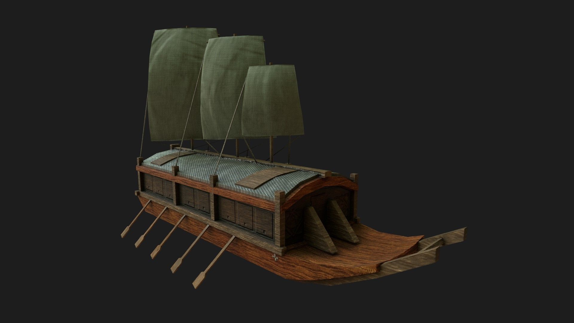 Korean Turtle Ship - Medieval Warship 02 Low-poly 3D model_7