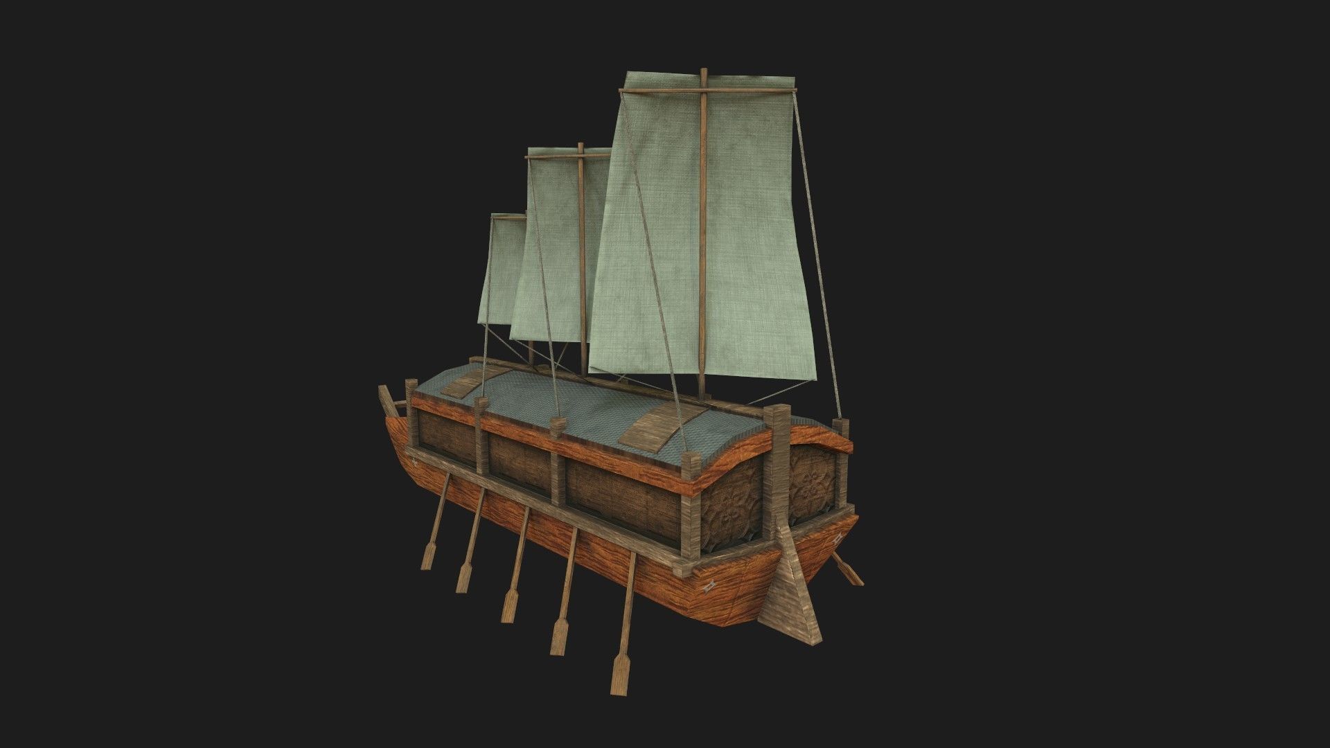 Korean Turtle Ship - Medieval Warship 02 Low-poly 3D model_2