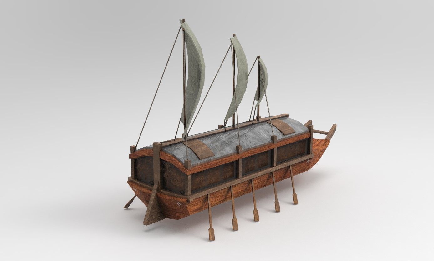 Korean Turtle Ship - Medieval Warship 02 Low-poly 3D model_5