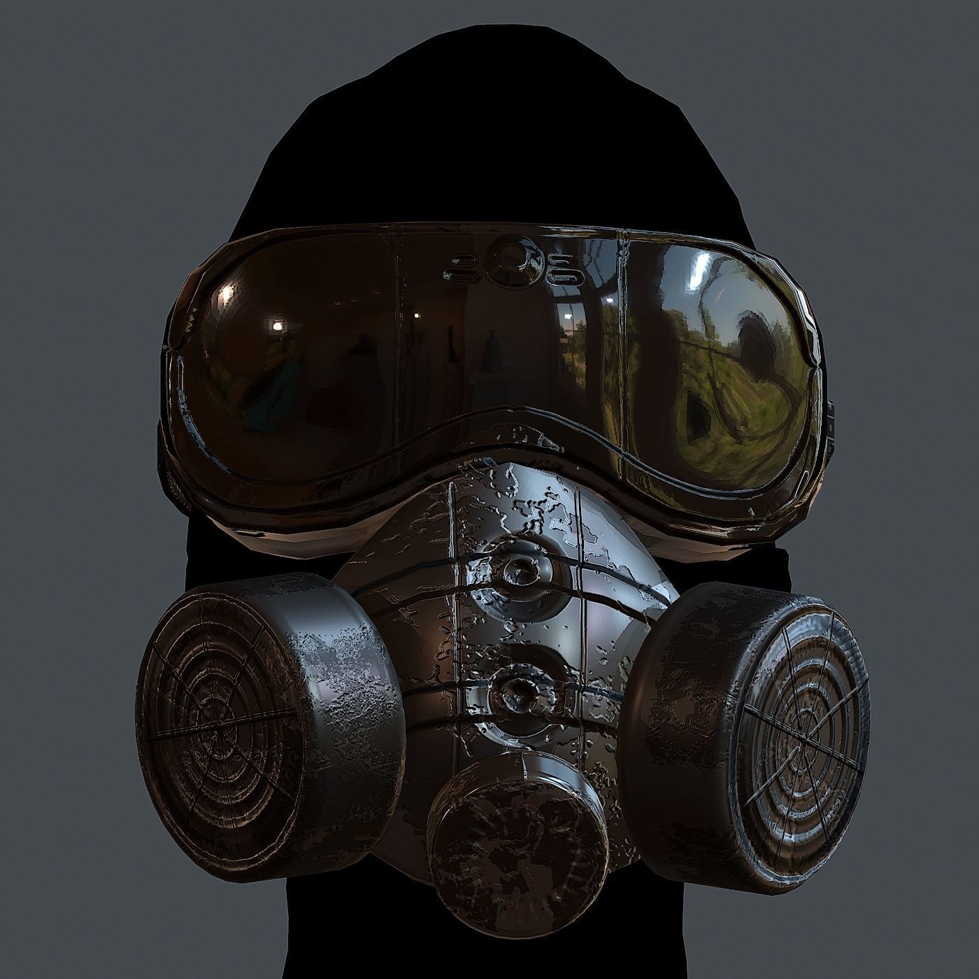 Gas mask helmet 3d model scifi Low-poly Low-poly 3D model Low-poly 3D model_2