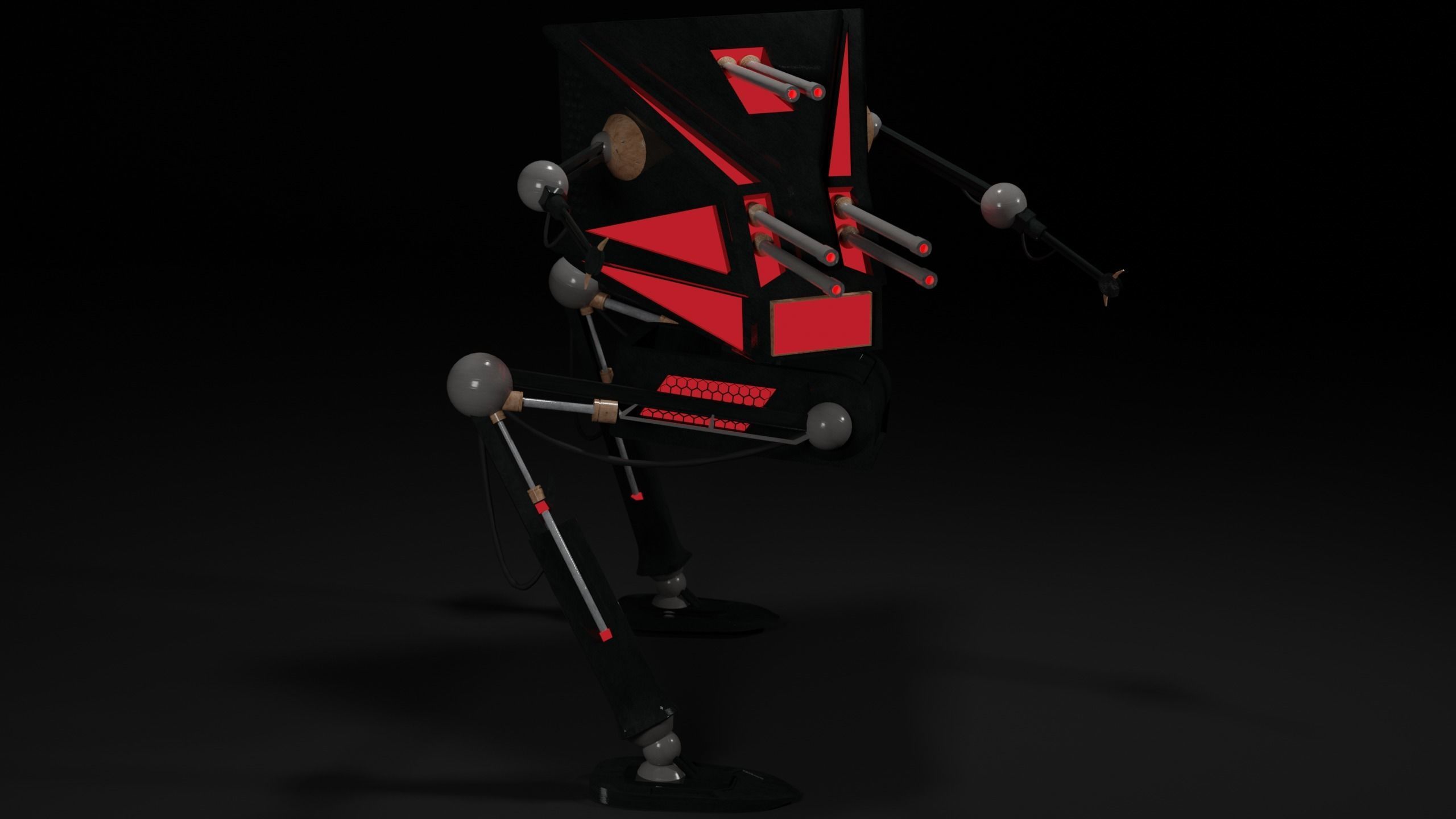Low Poly Mech robot with lights 3D model_1