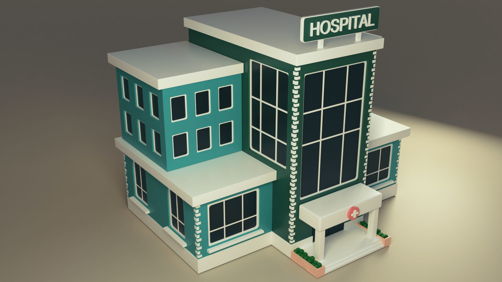 Hospital building Low-poly 3D model_3