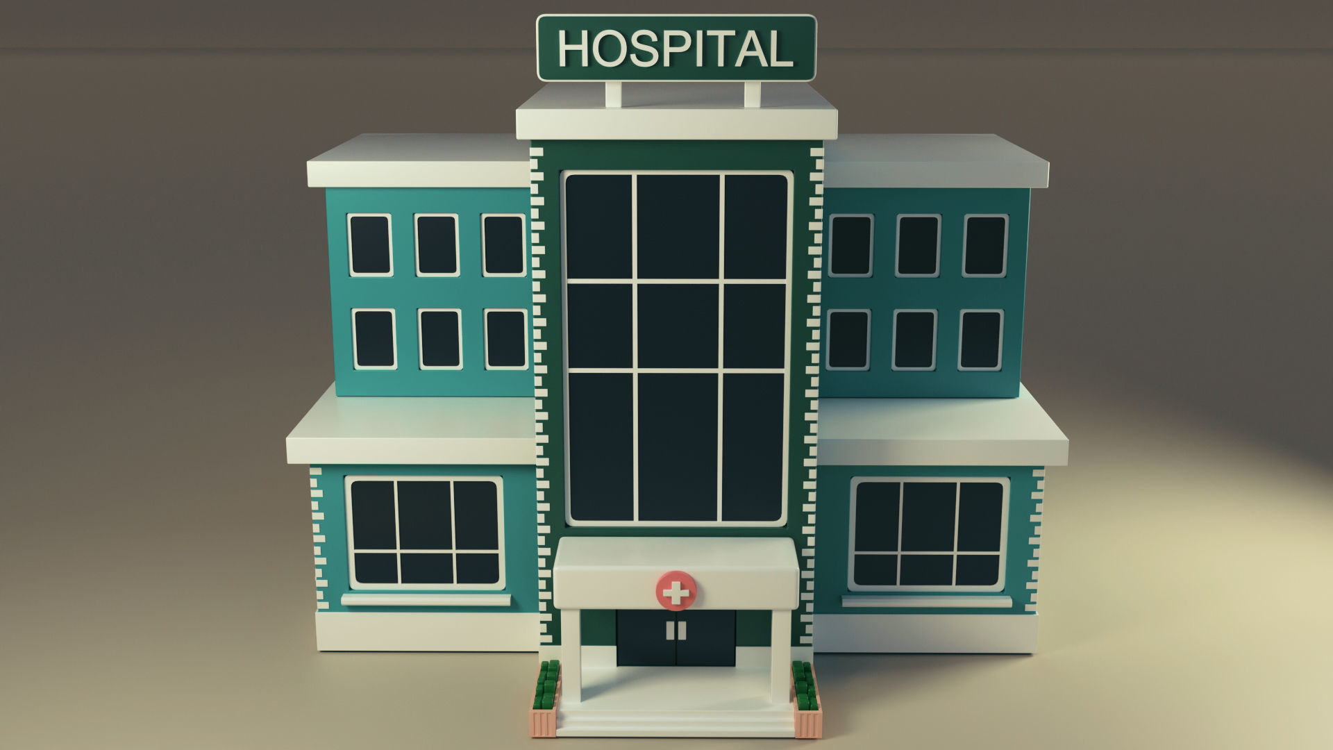 Hospital building Low-poly 3D model_2