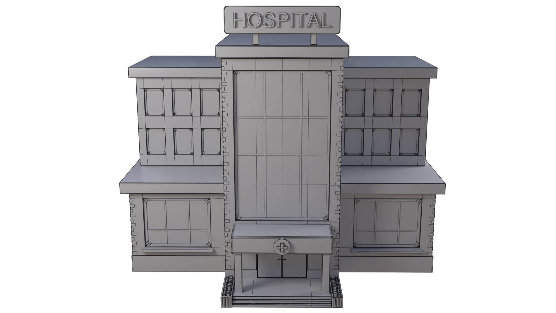 Hospital building Low-poly 3D model_5
